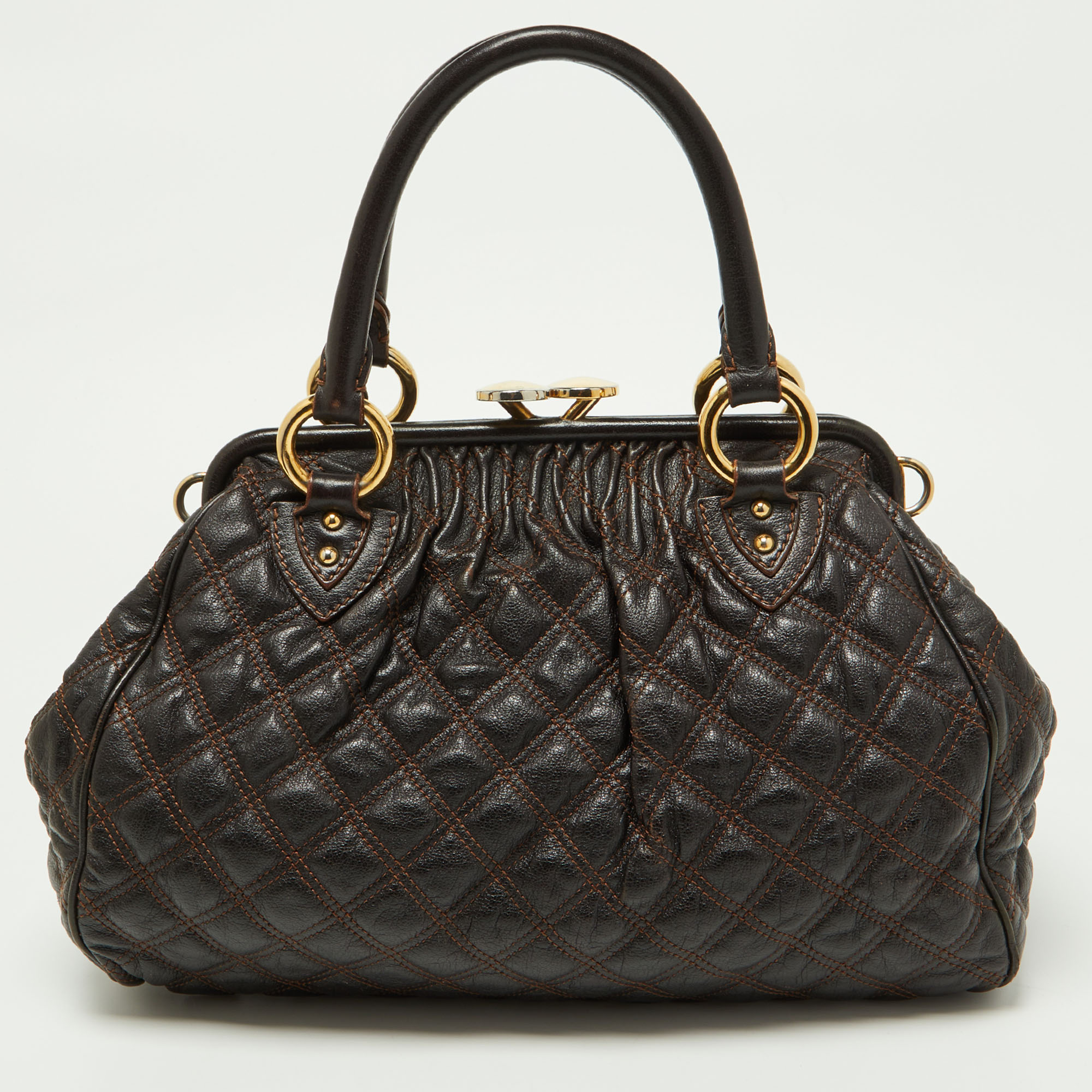 Marc Jacobs Dark Brown Quilted Leather Stam Bag