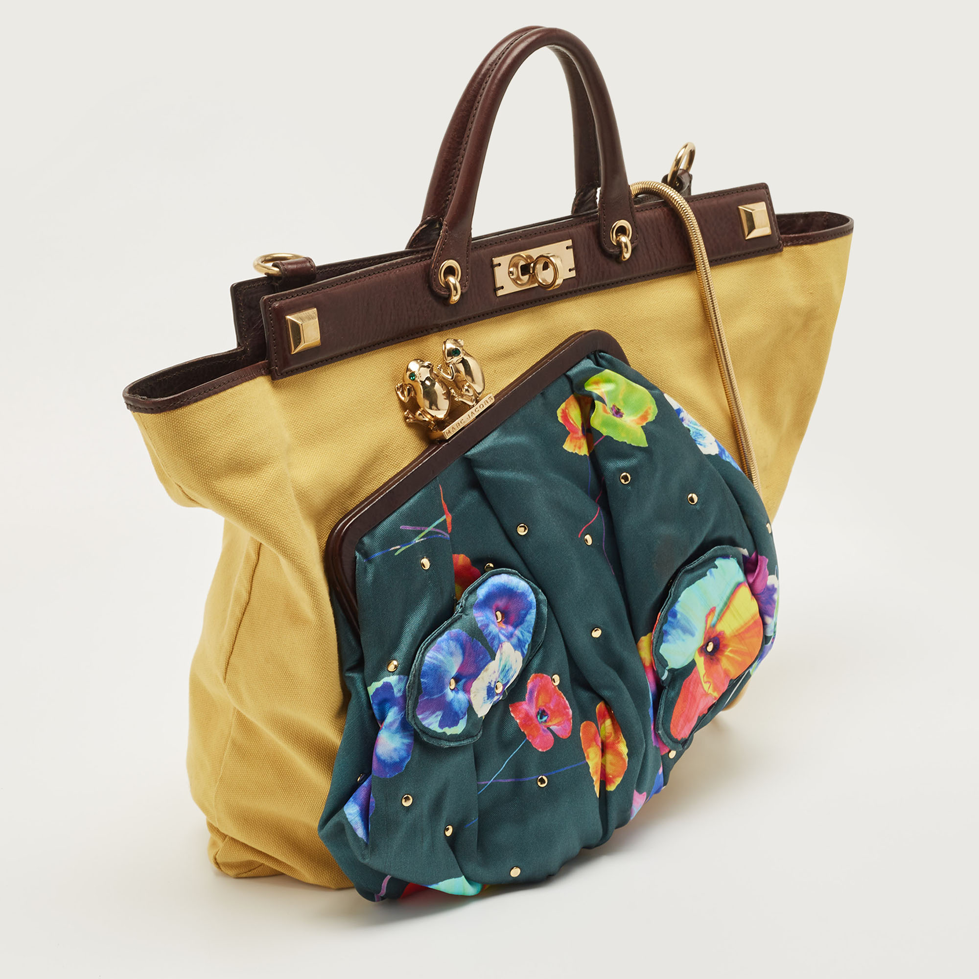 Marc Jacobs Ebony/Yellow Canvas And Leather Robert Duffy Bag On Bag Tote