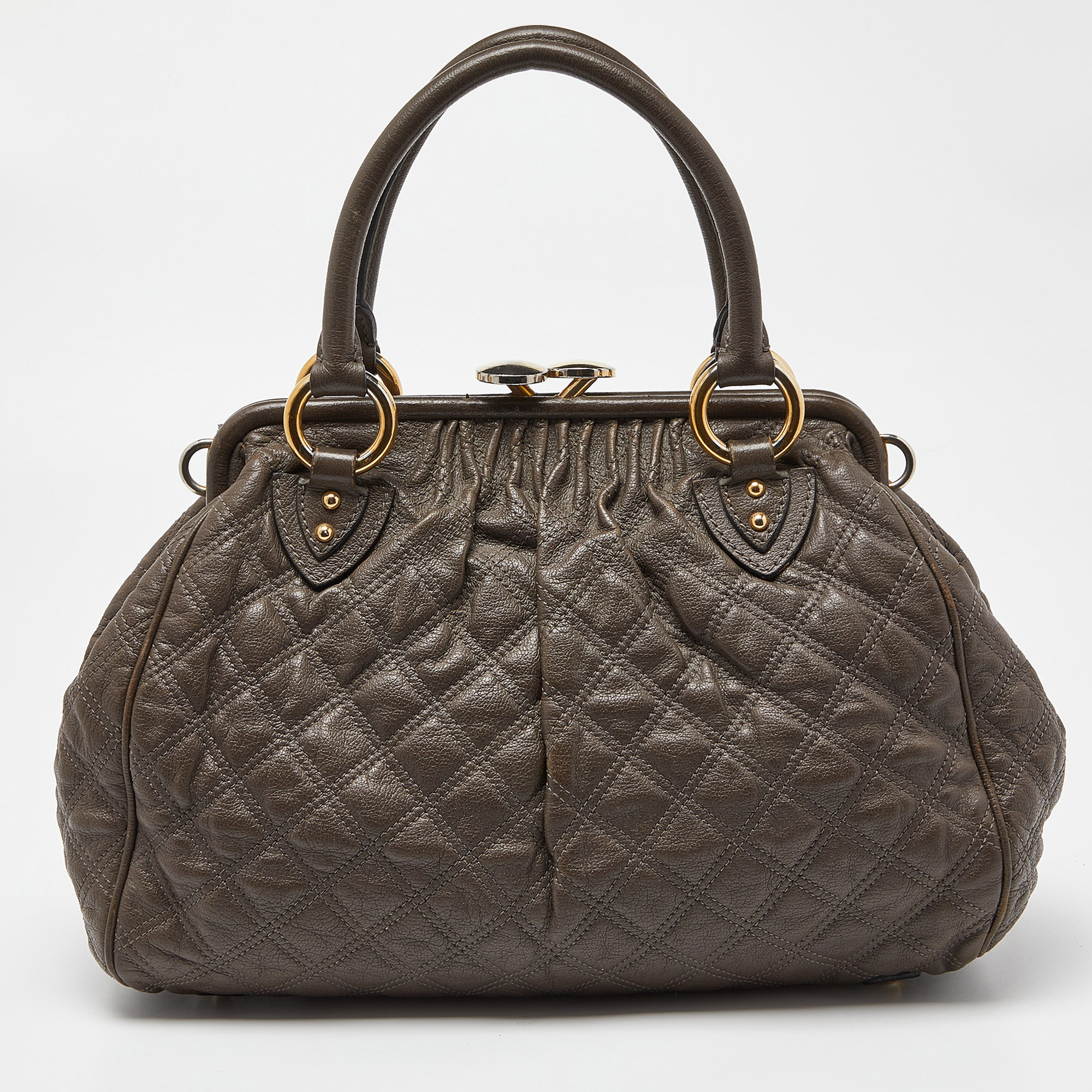 Marc Jacobs Khaki Beige Quilted Leather Stam Satchel