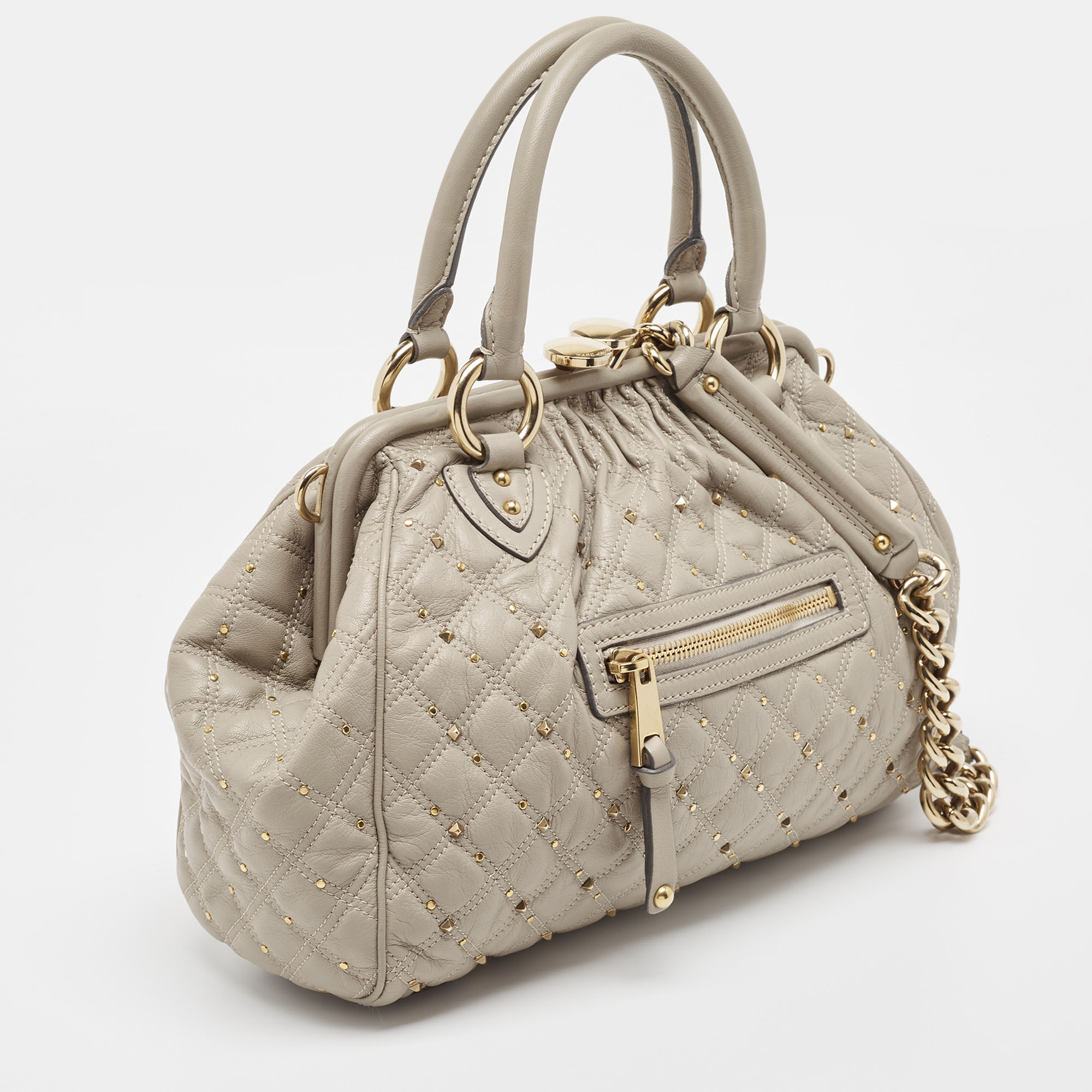 Marc Jacobs Light Beige Quilted Leather Stam Satchel