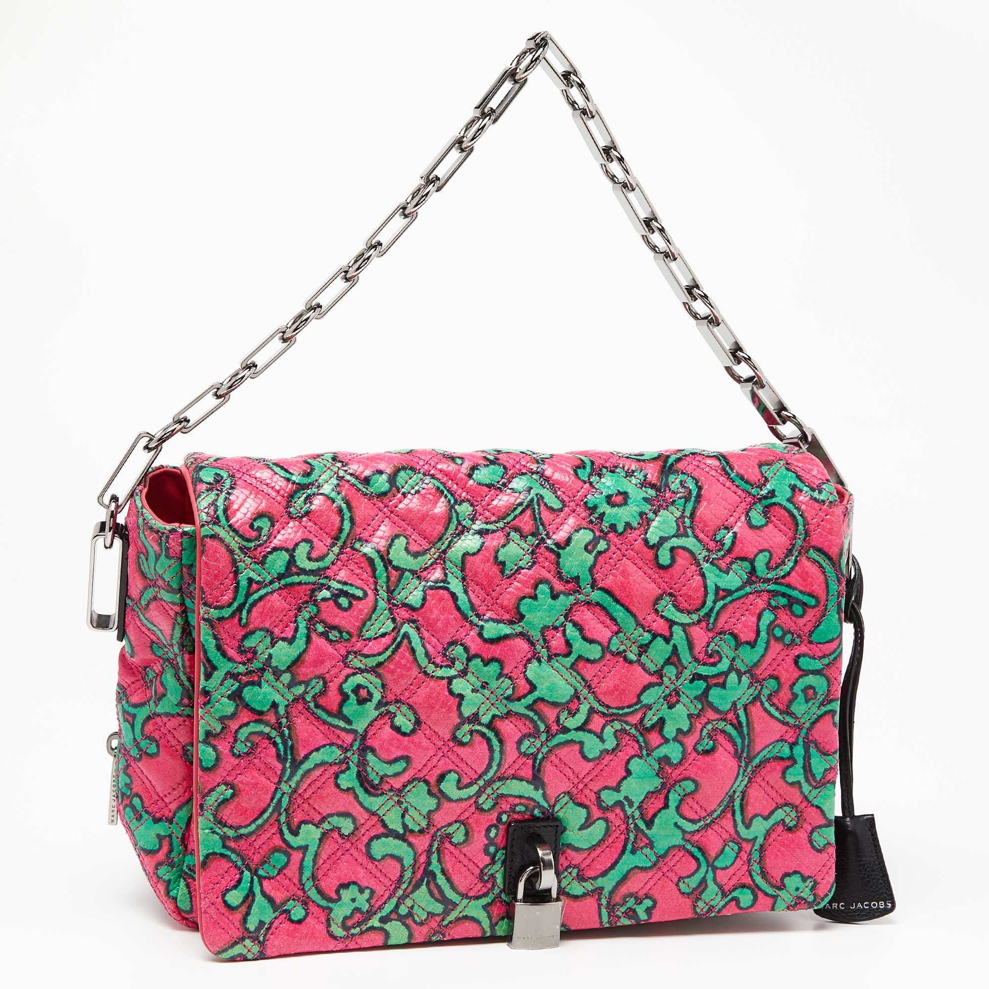 Marc Jacobs Pink/Green Quilted Python Embossed Leather Shoulder Bag