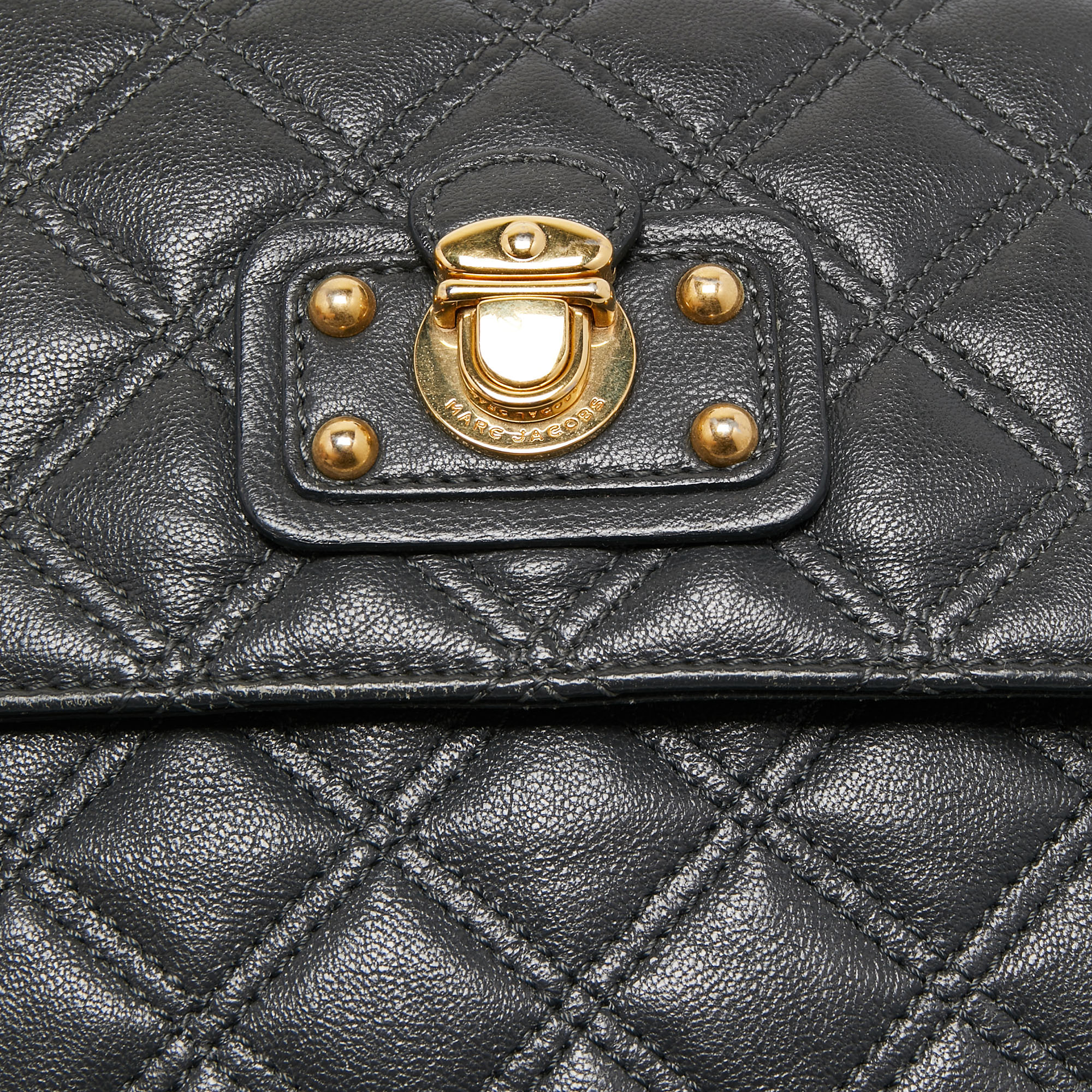 Marc Jacobs Dark Grey Quilted Leather Flap Shoulder Bag