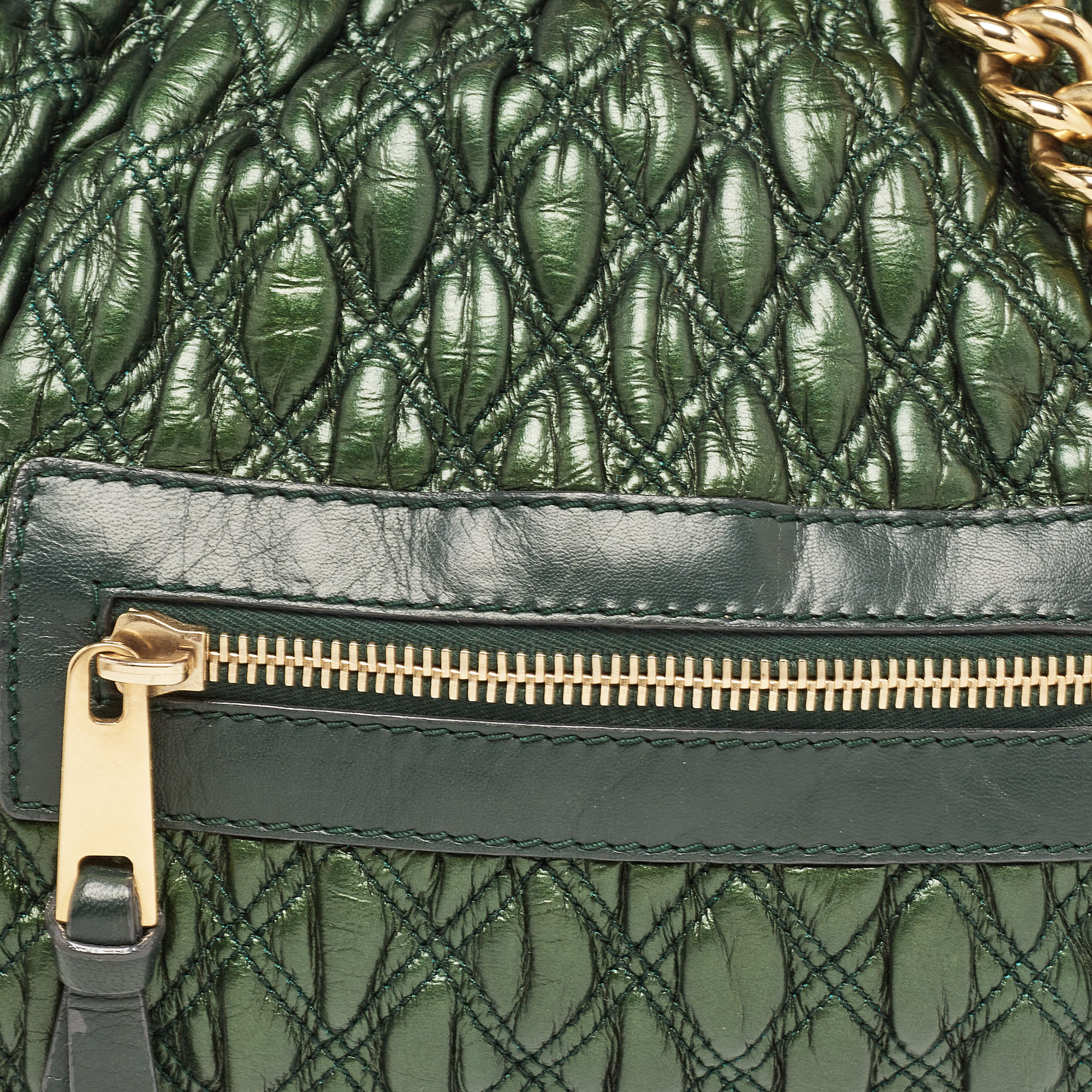 Marc Jacobs Metallic Green Quilted Leather Stam Shoulder Bag