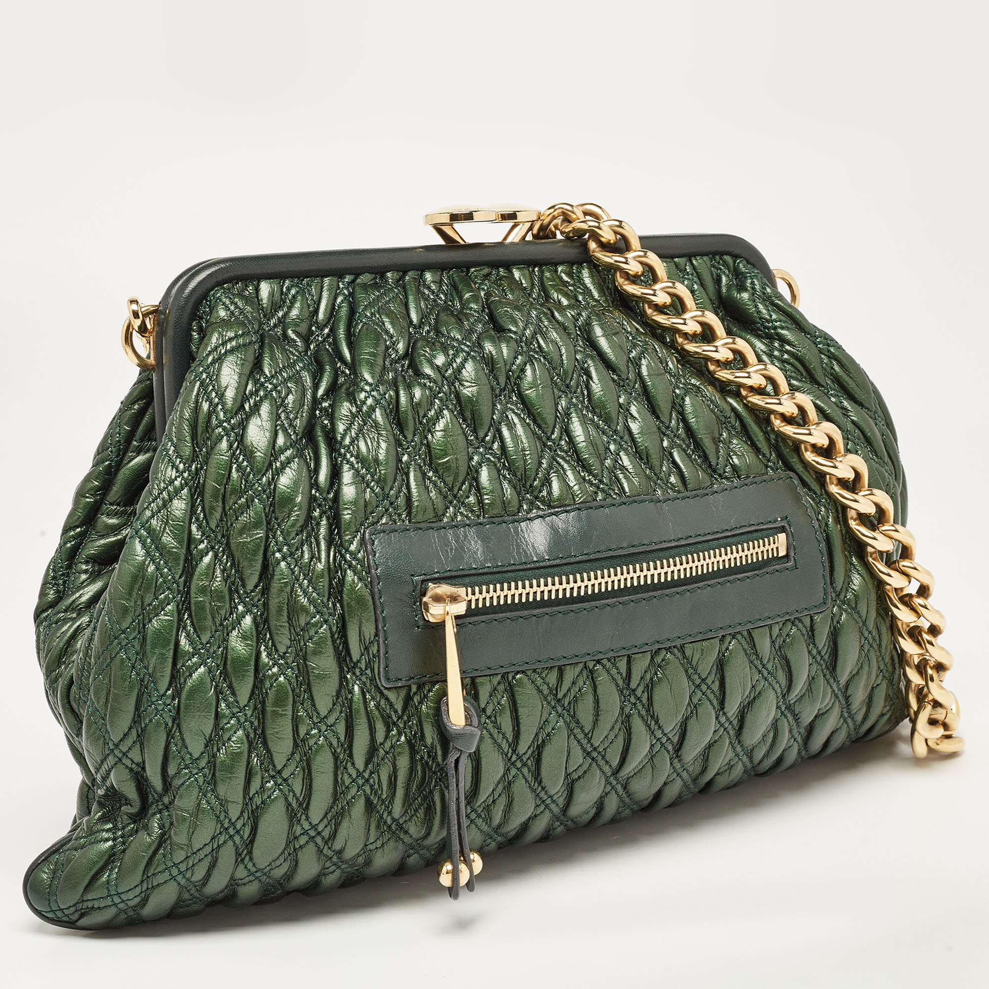 Marc Jacobs Metallic Green Quilted Leather Stam Shoulder Bag