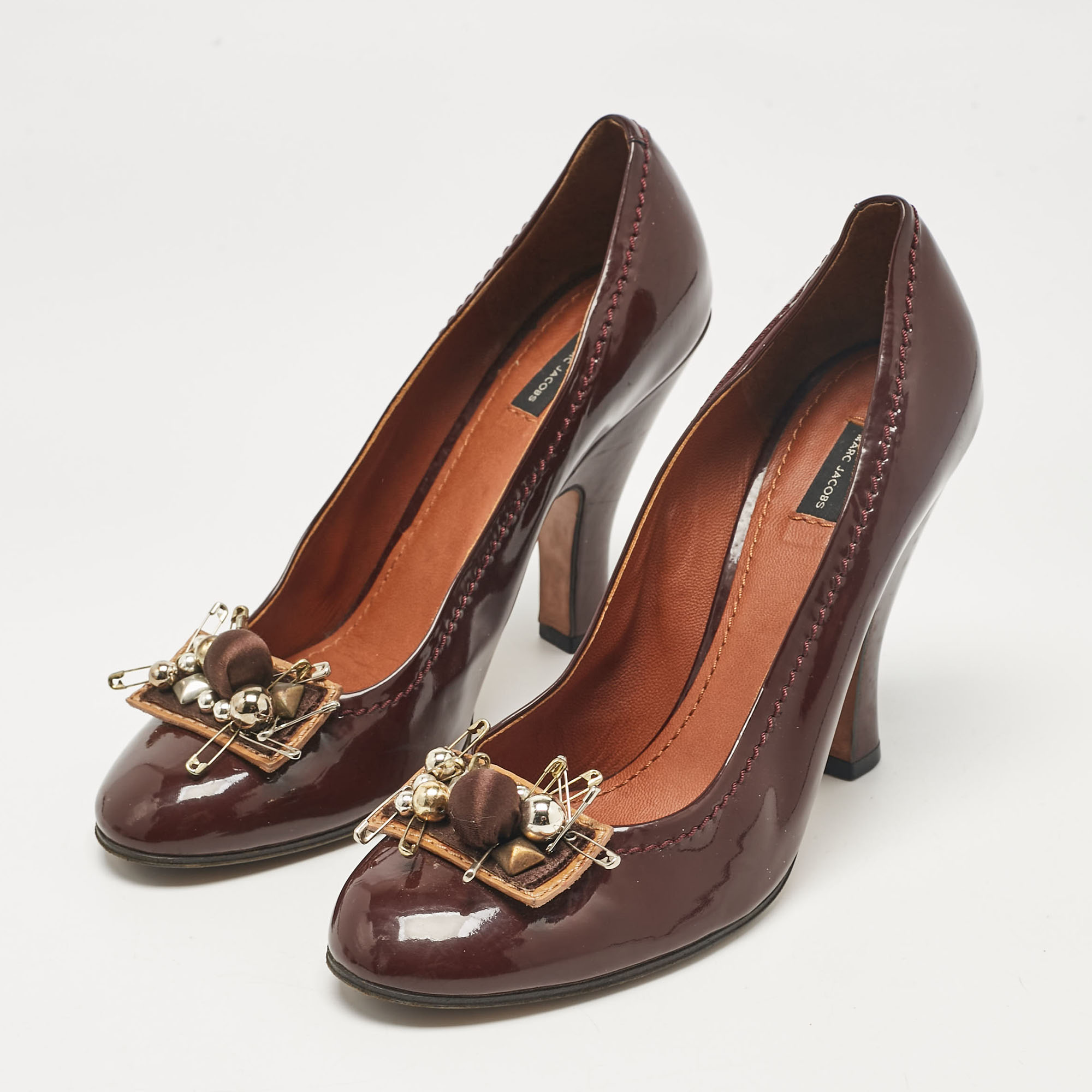 Marc Jacobs Burgundy Patent Leather Block Heel Pumps Size 39