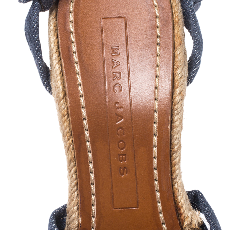 Marc Jacobs Blue Denim Platform Ankle Wrap Sandals Size 38