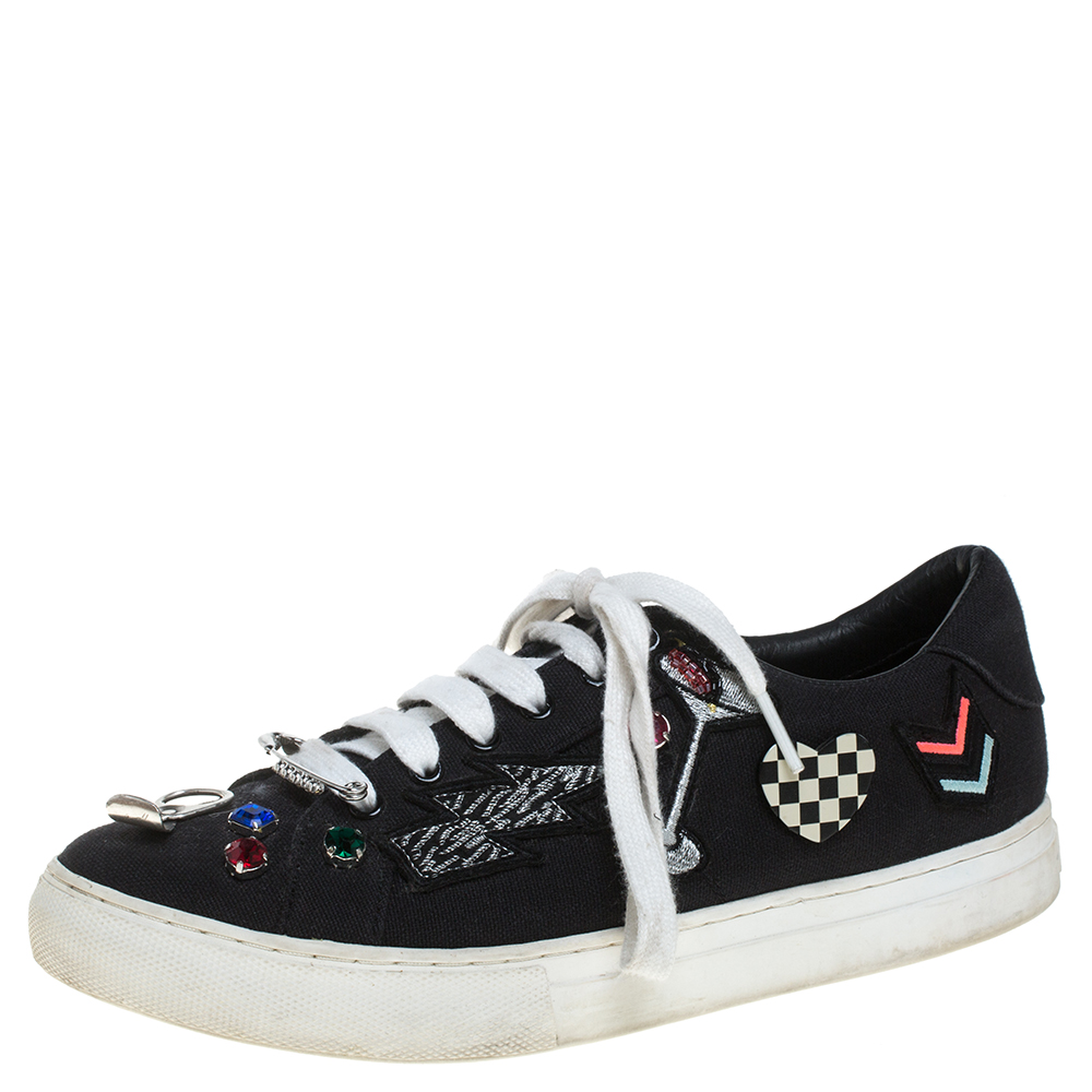 Marc Jacobs Black Canvas Patches And Embellished Low Top Sneakers Size 39