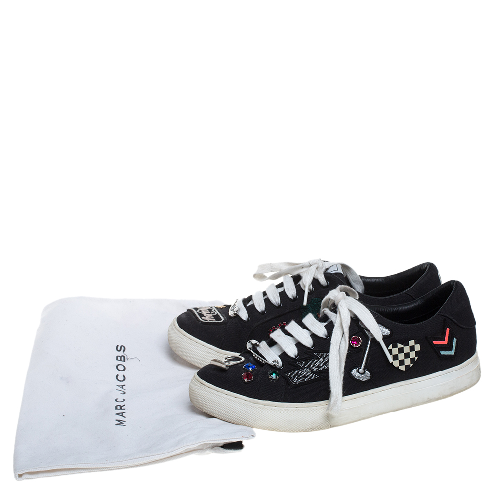 Marc Jacobs Black Canvas Patches And Embellished Low Top Sneakers Size 39