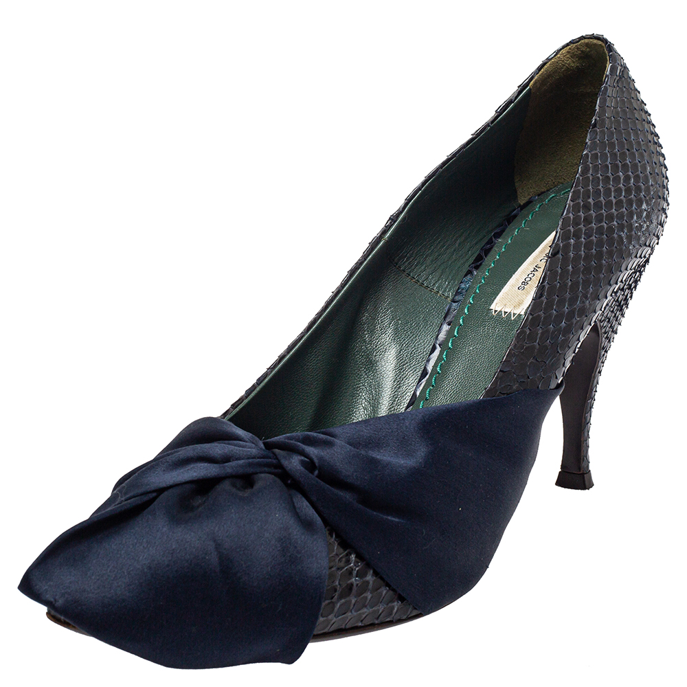 Marc Jacobs Blue Fabric And Python Leather Pumps Size 41