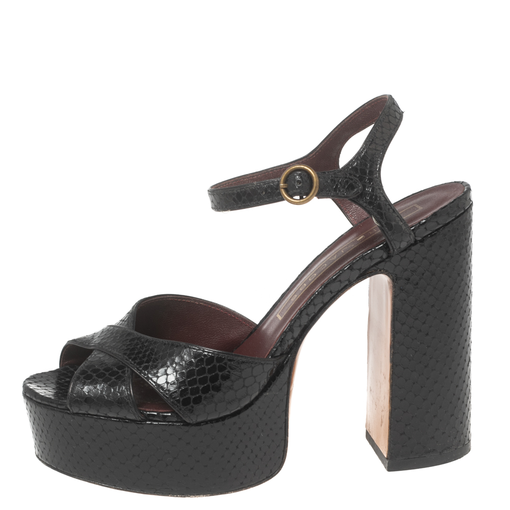 

Marc Jacobs Black Python Embossed Leather Ankle Strap Sandals Size
