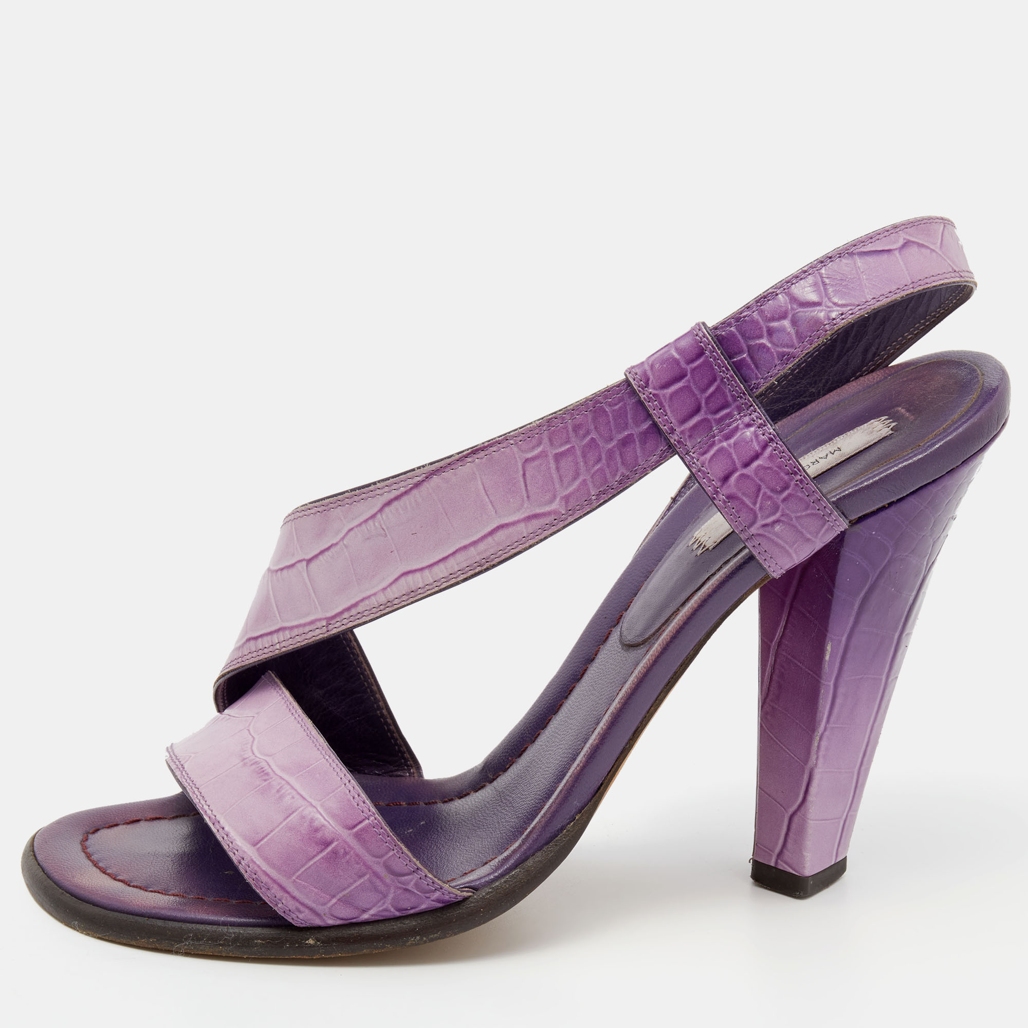 

Marc Jacobs Purple Croc Embossed Leather Slingback Sandals Size