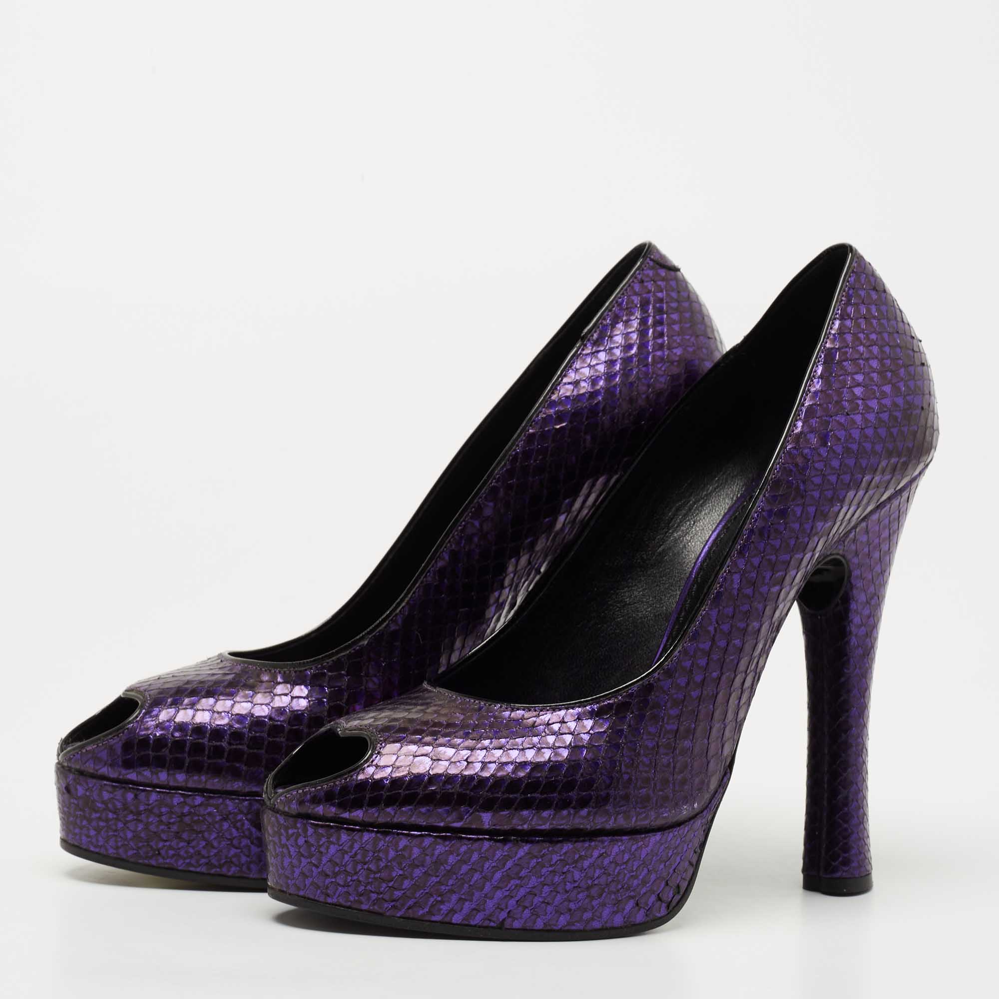 

Marc Jacobs Purple Python Leather Peep Toe Pumps Size