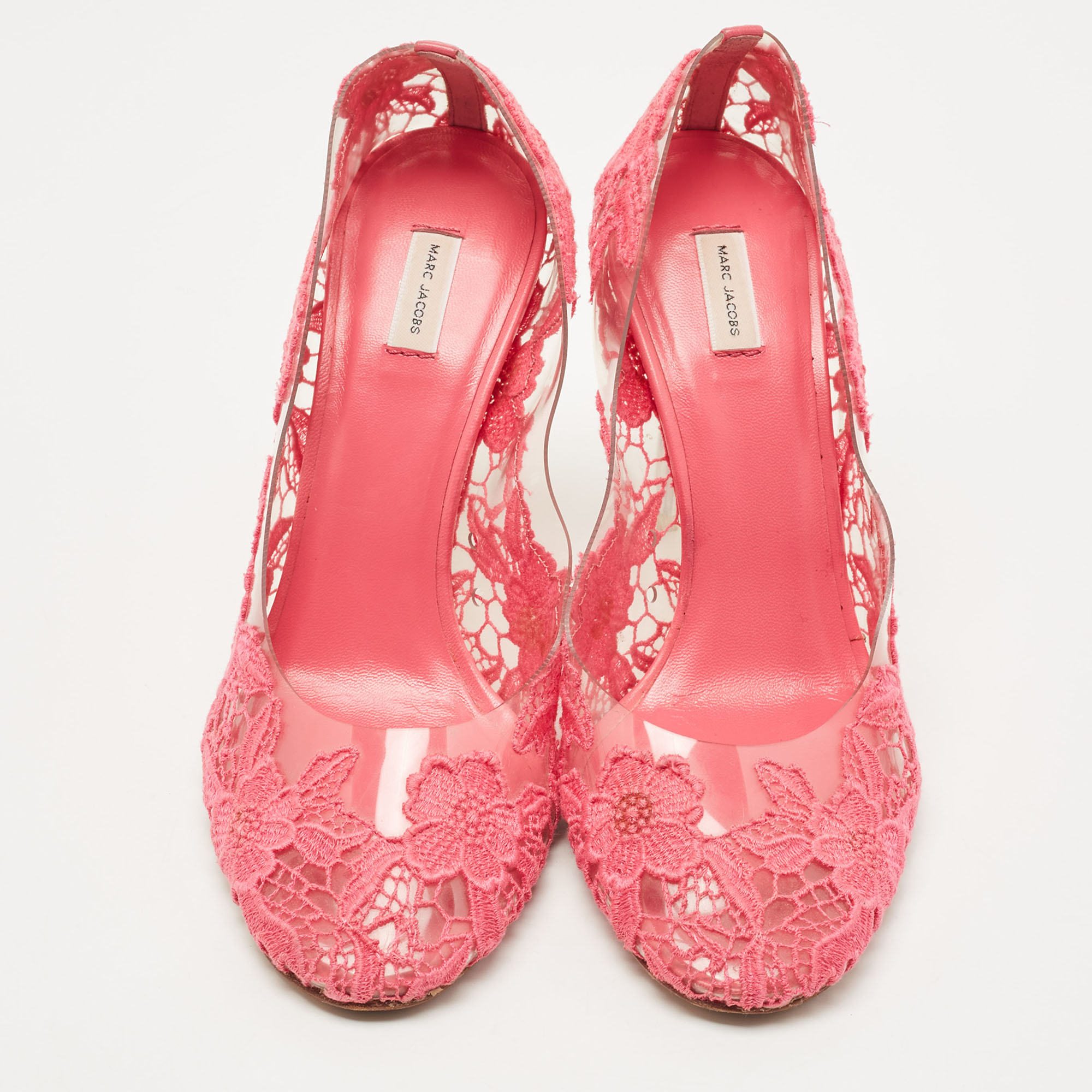 Marc Jacobs Pink Lace Embroidered PVC Round Toe Pumps Size 38