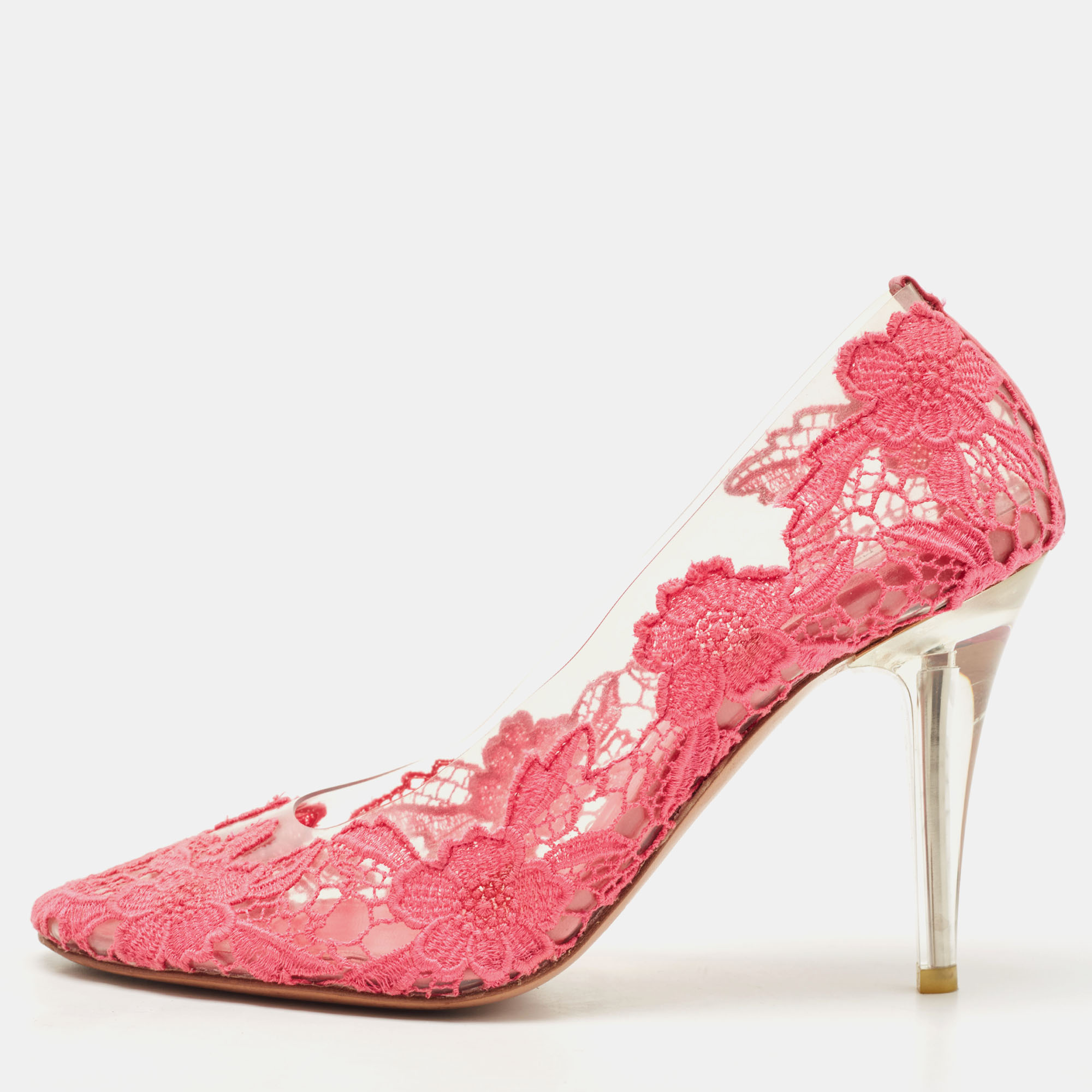Marc Jacobs Pink Lace Embroidered PVC Round Toe Pumps Size 38