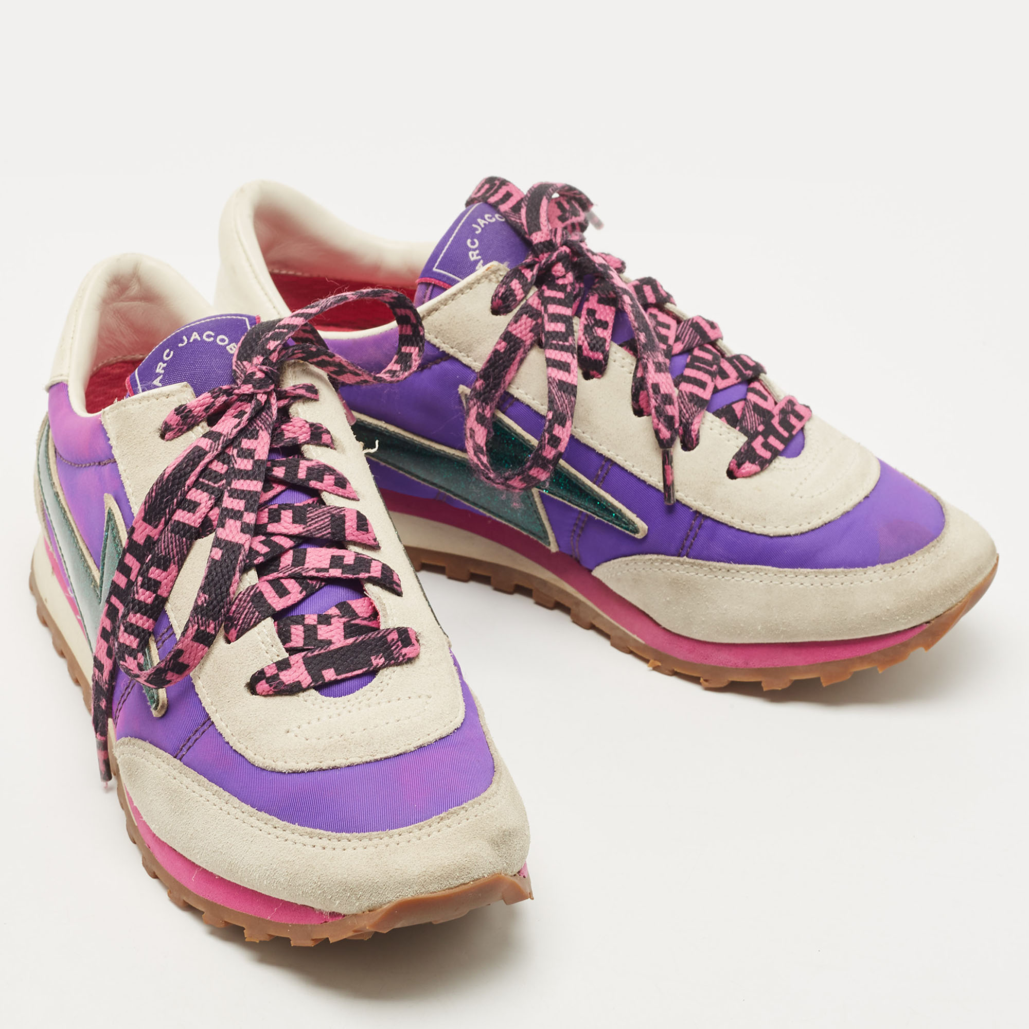 Marc Jacobs Multicolor Fabric And Suede Lightning Bolt Sneakers Size 35