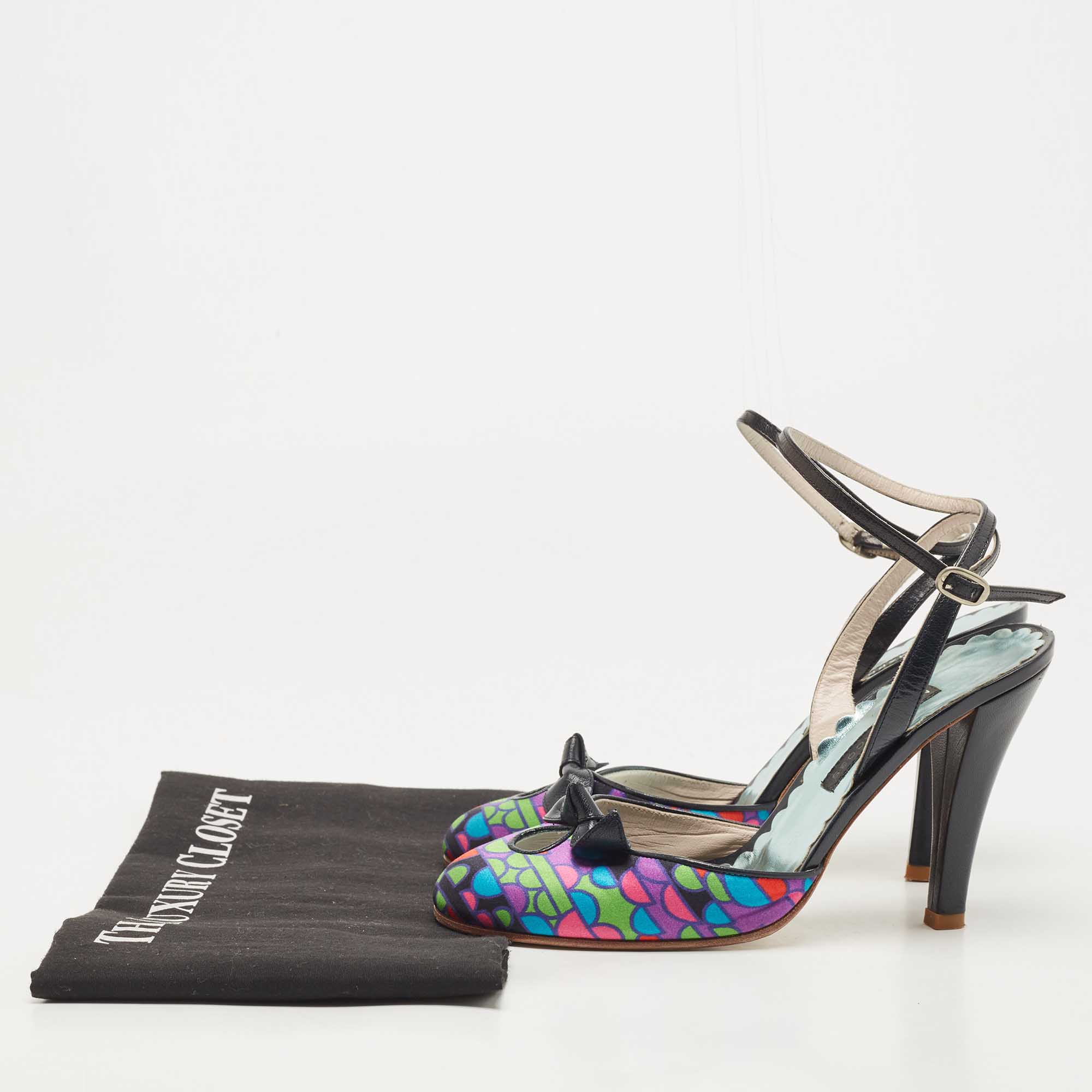 Marc Jacobs Multicolor Printed Satin And Leather Ankle Strap Sandals Size 37.5