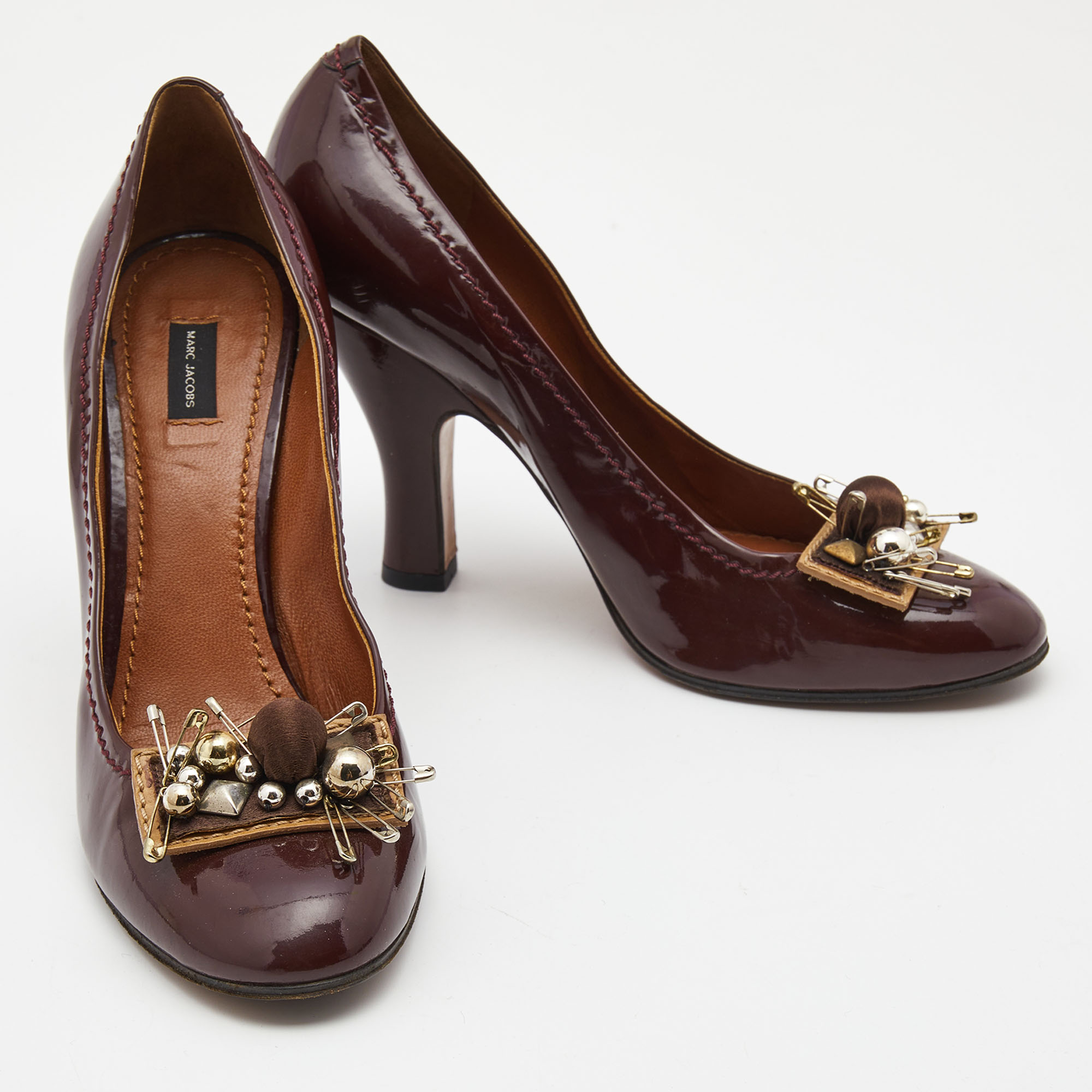 Marc Jacobs Burgundy Patent Leather Embellished Pumps Size 37.5