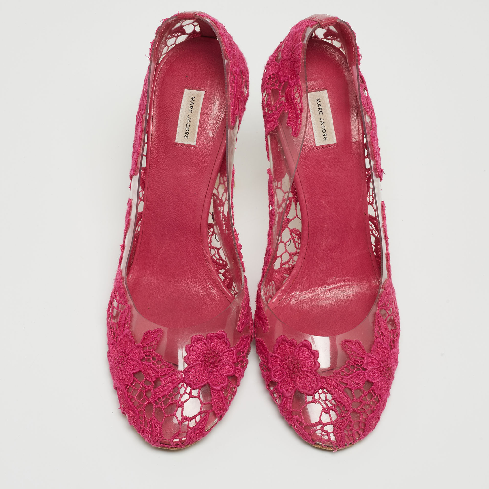 Marc Jacobs Pink Lace Embroidered PVC Round Toe Pumps Size 38.5