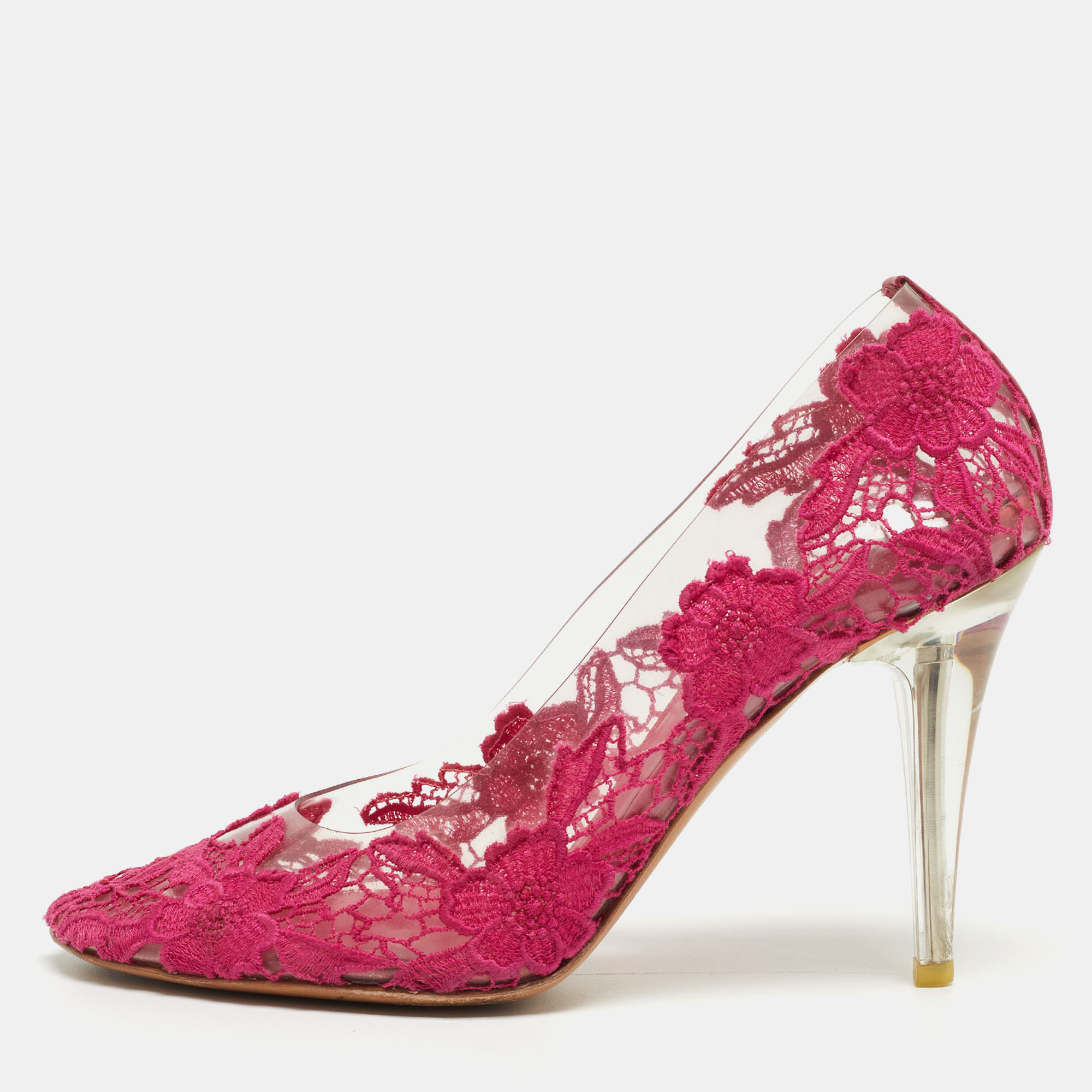 Marc Jacobs Pink Lace Embroidered PVC Round Toe Pumps Size 38.5