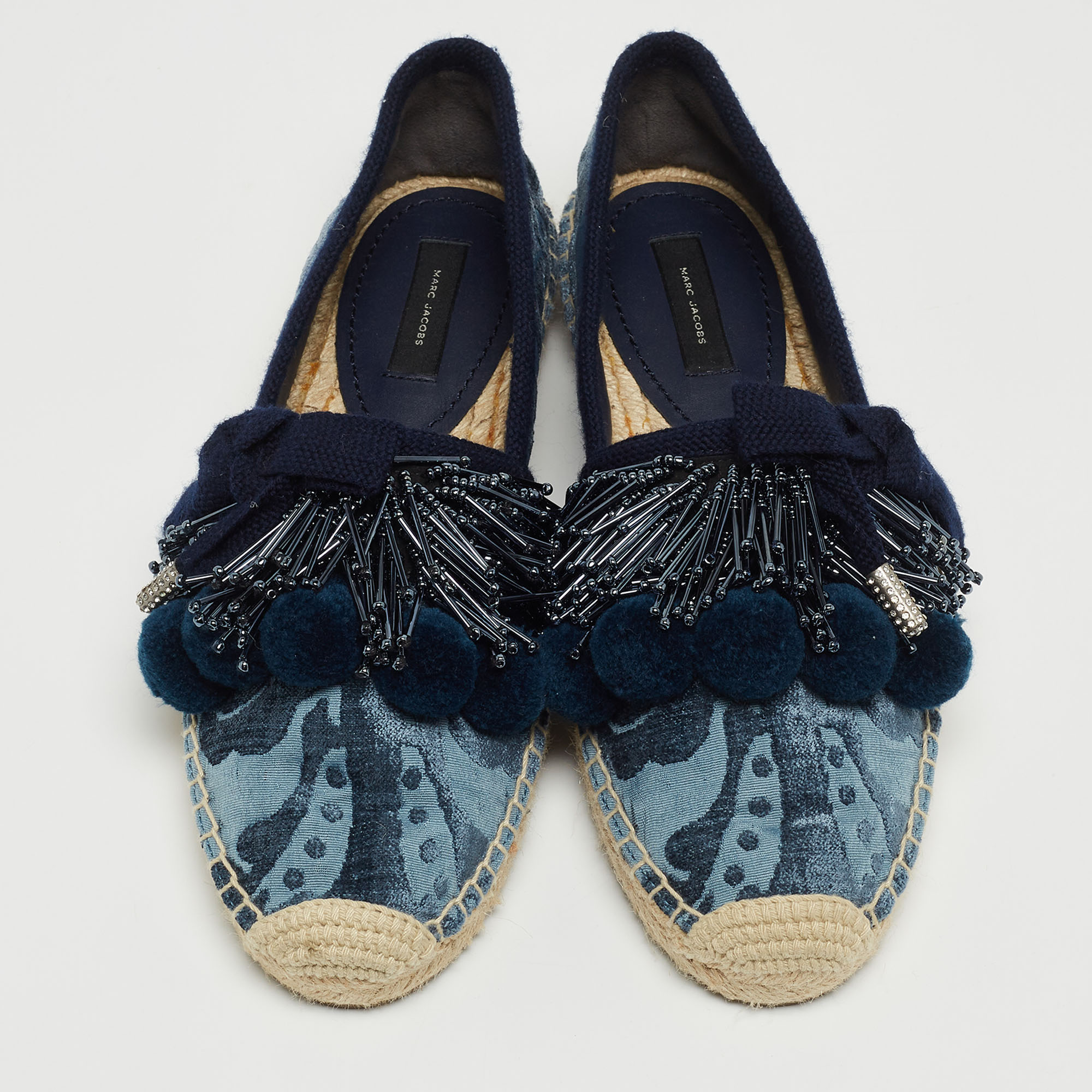 Marc Jacobs Blue Fabric Sienna Pom Pom Espadrille Flats Size 39