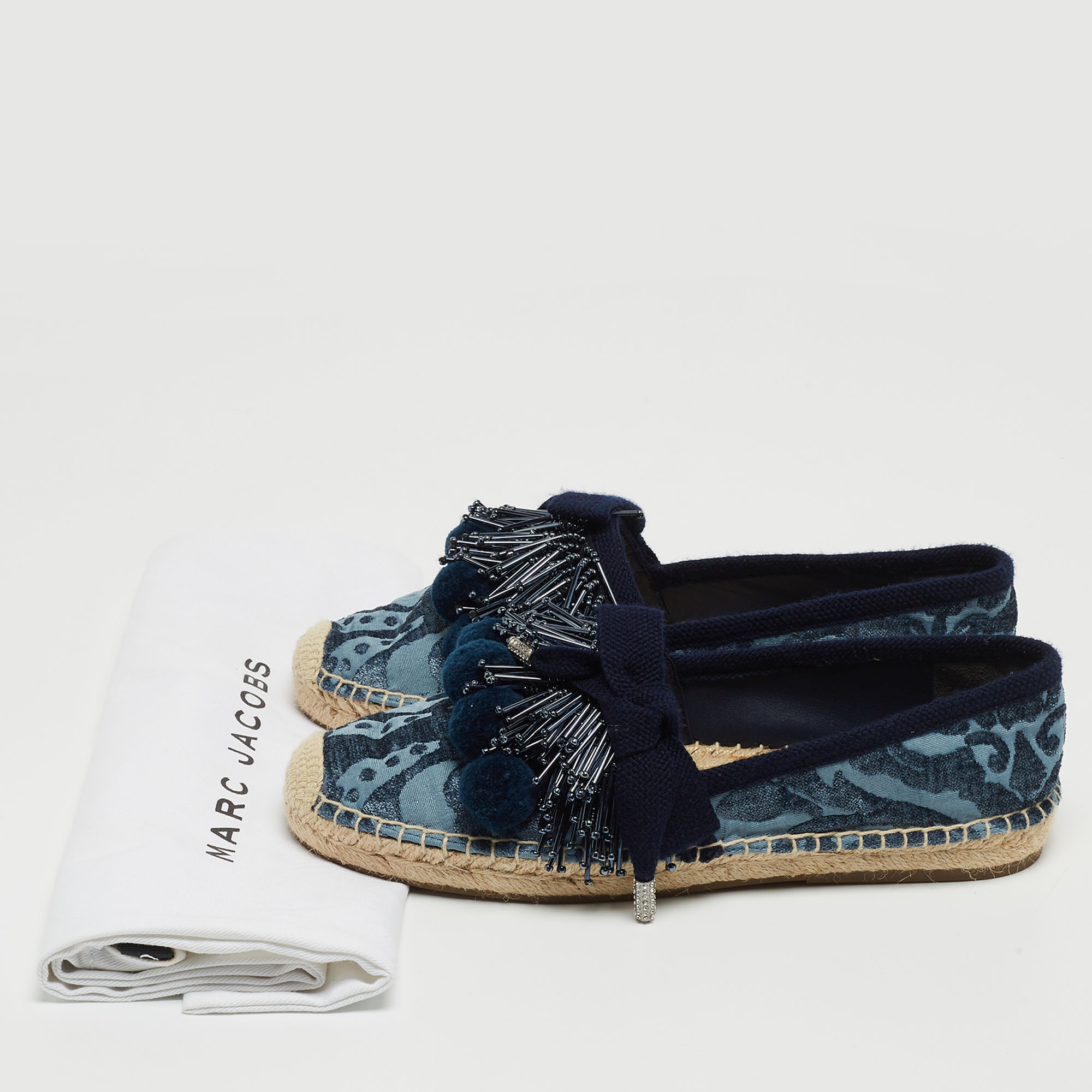 Marc Jacobs Blue Fabric Sienna Pom Pom Espadrille Flats Size 39