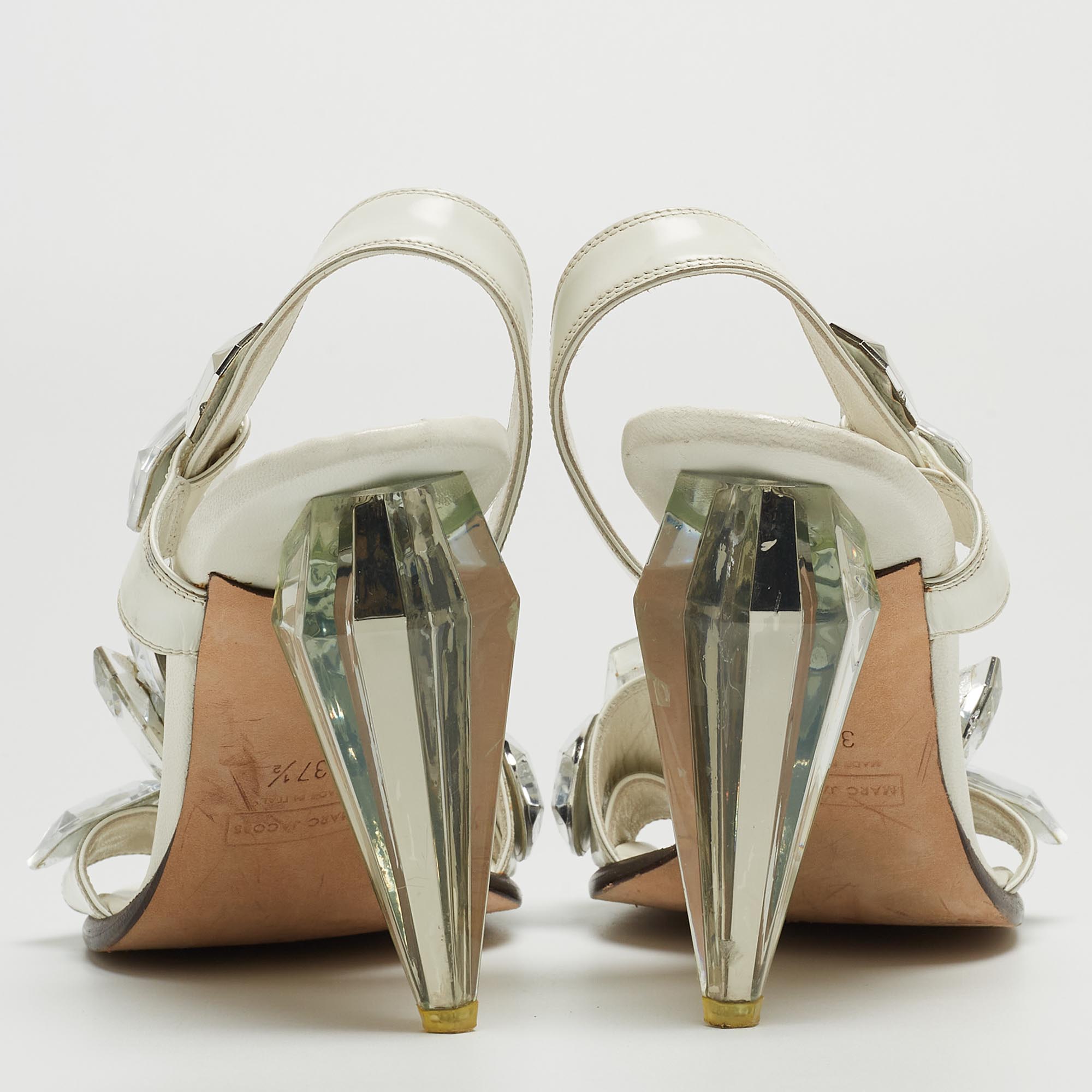 Marc By Marc Jacobs White Leather Crystal Embellished Slingback Sandals Size 37.5