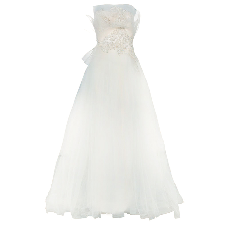 

Marchesa Ruffle Embellished Wedding Dress, White