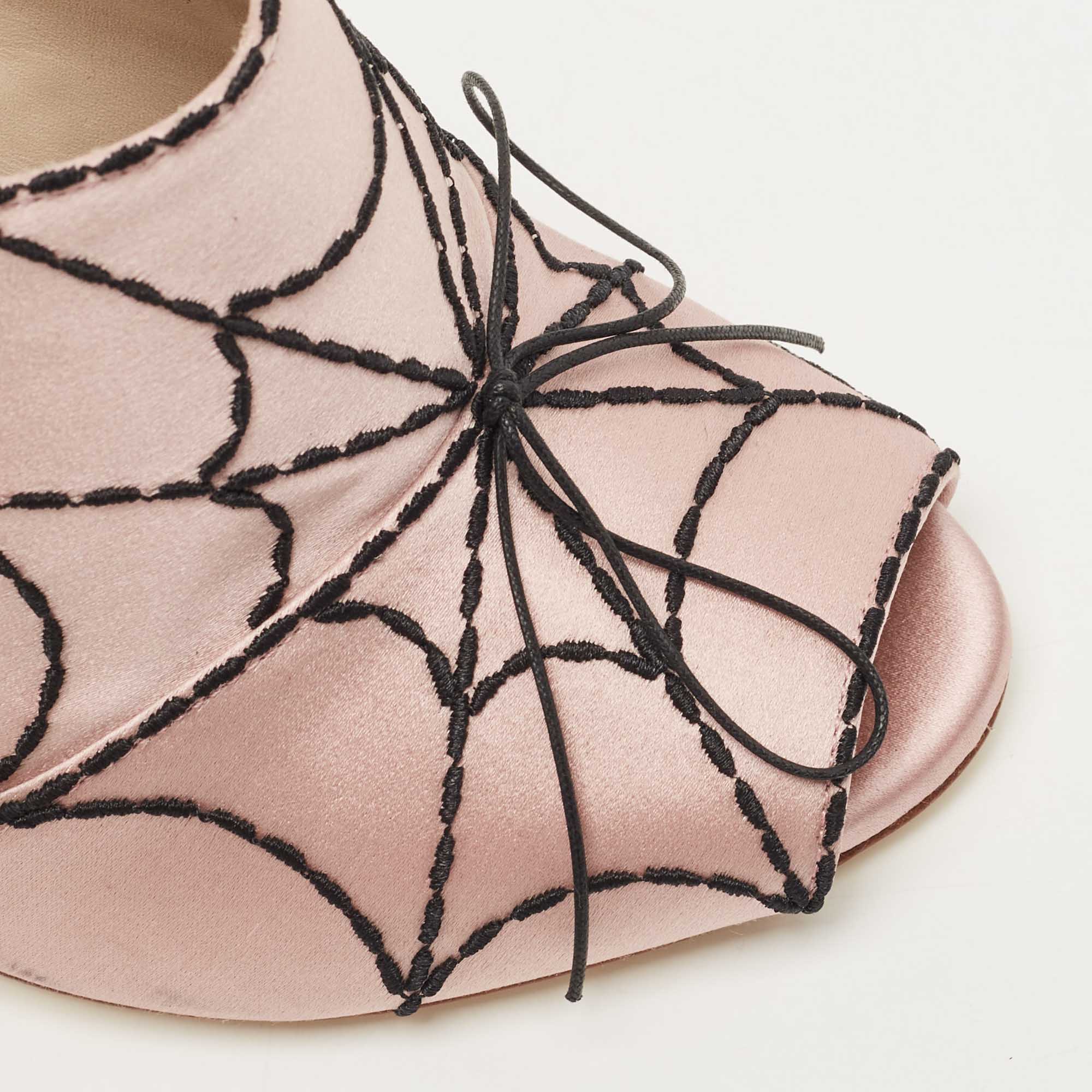 Marco De Vincenzo Pink Satin Embroidered Spider Web Mules Size 39
