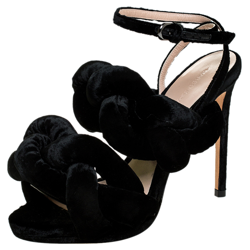 Image of Marco De Vicenzo Black Velvet Braided Ankle Strap Sandals Size