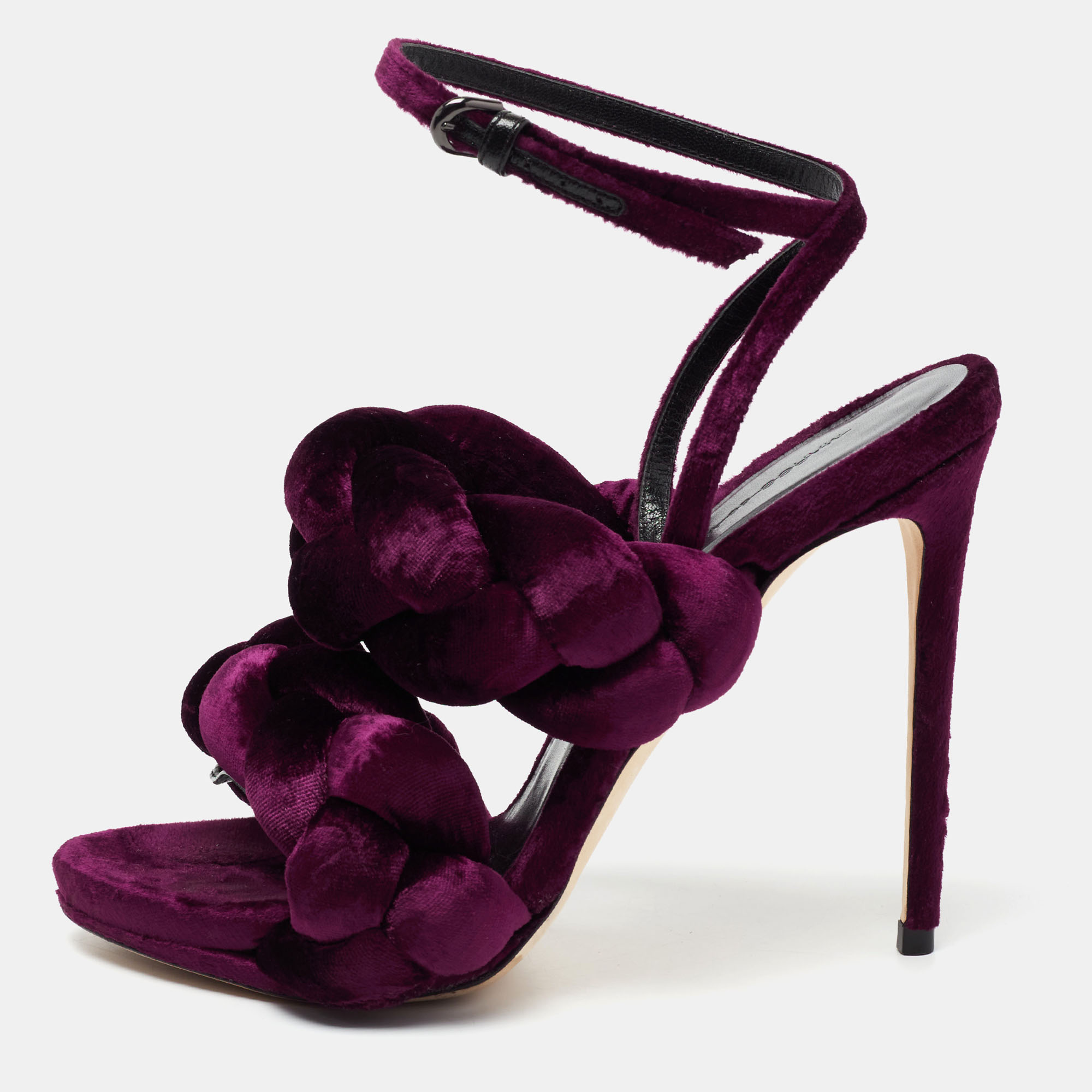 Marco de vincenzo Purple Velvet Braided Ankle Strap Sandals Size 39
