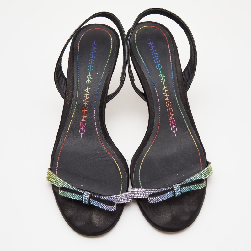 Marco De Vincenzo Black Patent Embellished Slingback Sandals Size 40