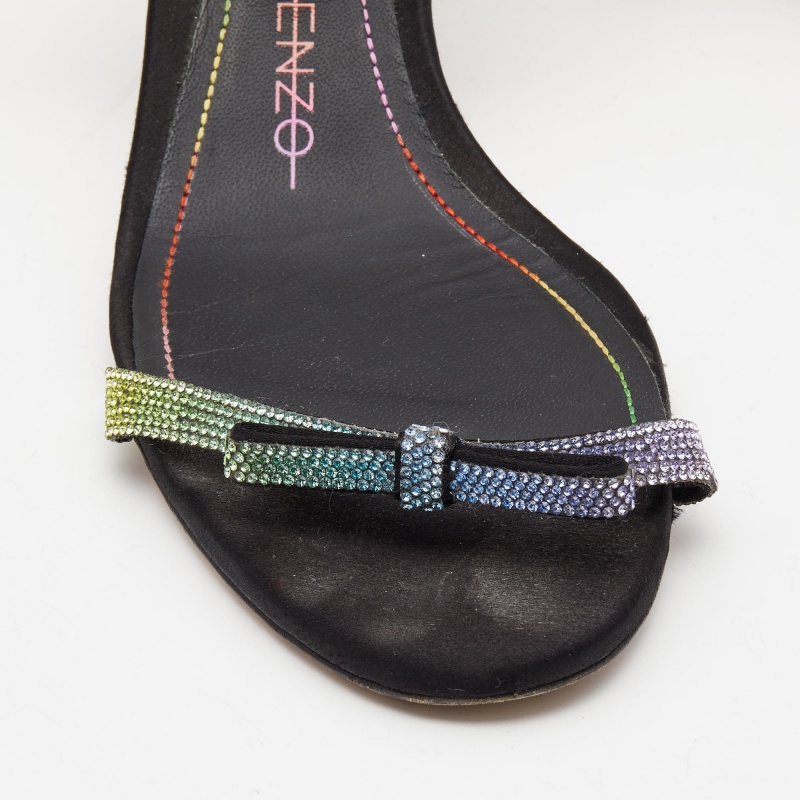 Marco De Vincenzo Black Patent Embellished Slingback Sandals Size 40