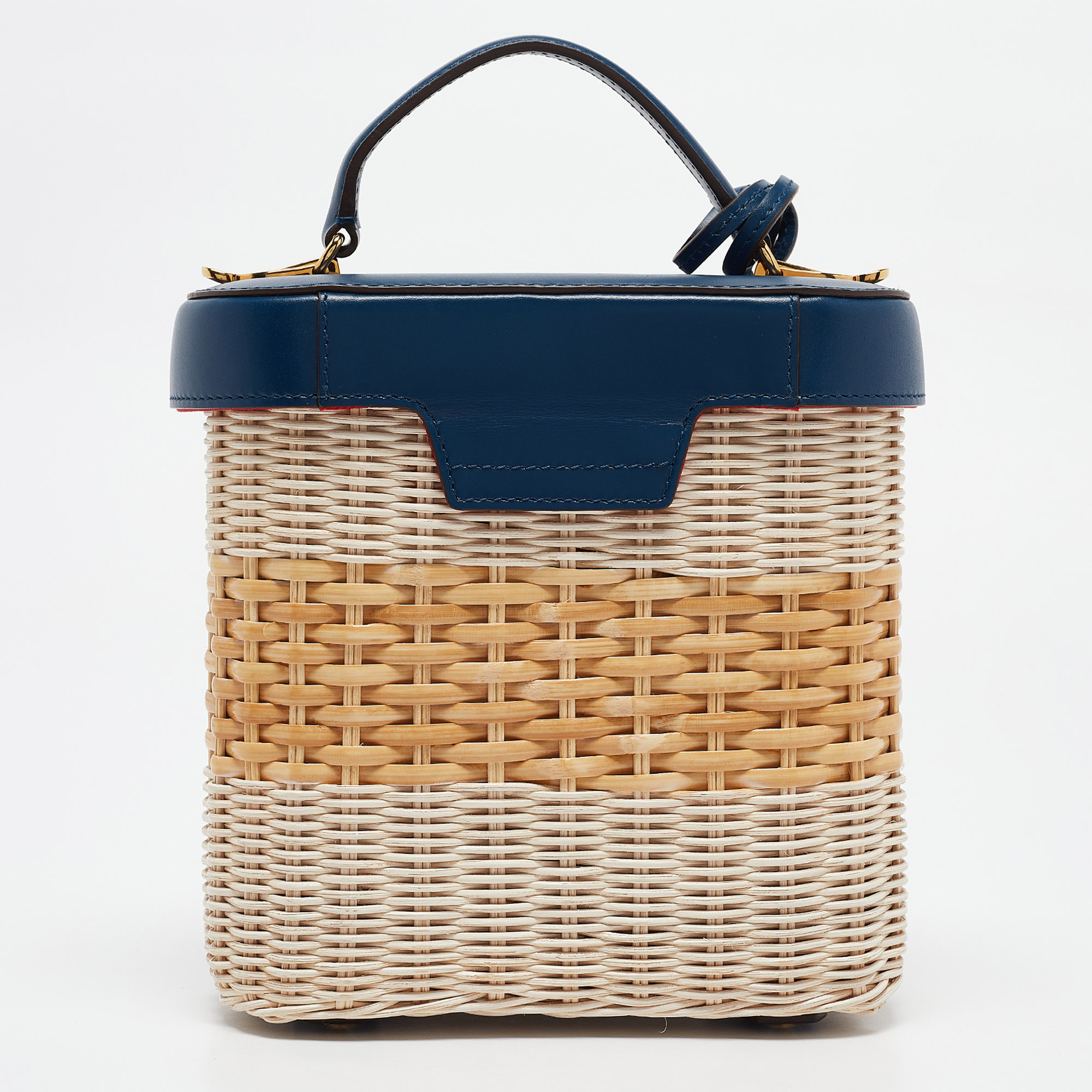 Mark Cross Navy Blue/Tan Rattan Benchley Top Handle Bag