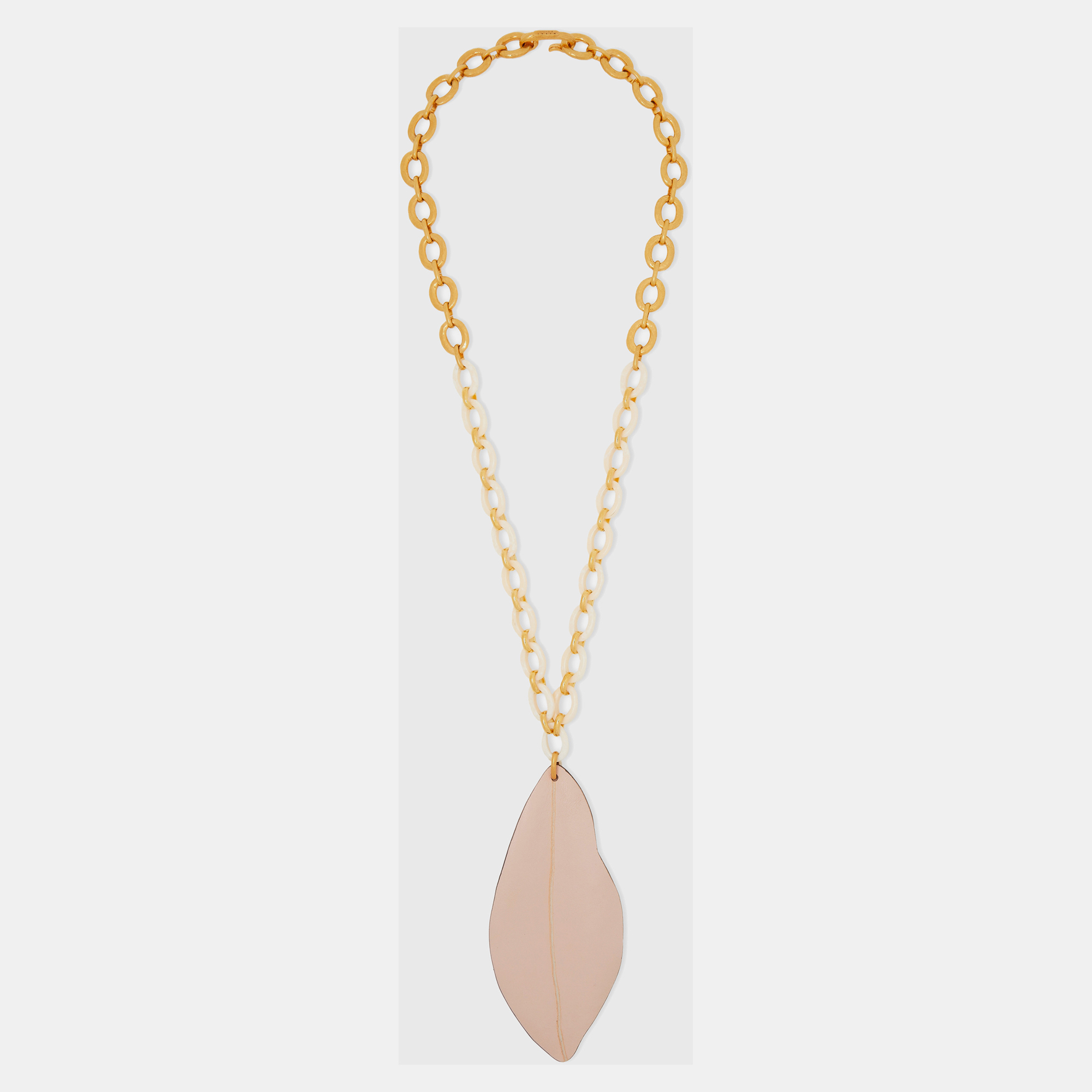 Marni leather gold tone chain link pendant necklace