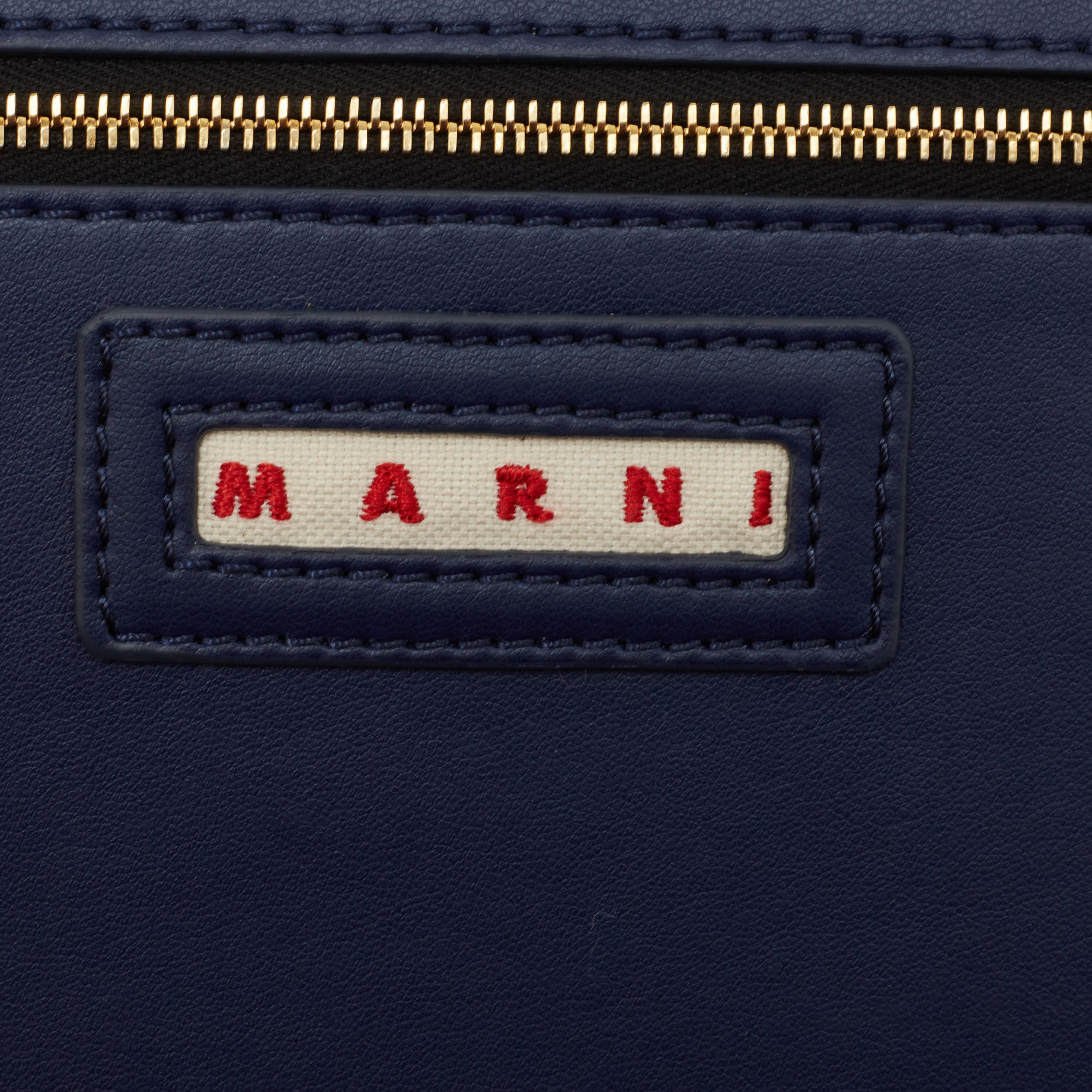 Marni Navy Blue/Brown Knit Fabric Medium Shopper Tote