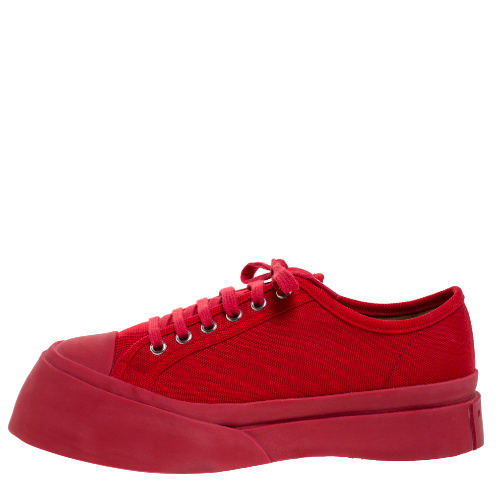 

Marni Red Canvas Round Toe Low Top Sneakers Size