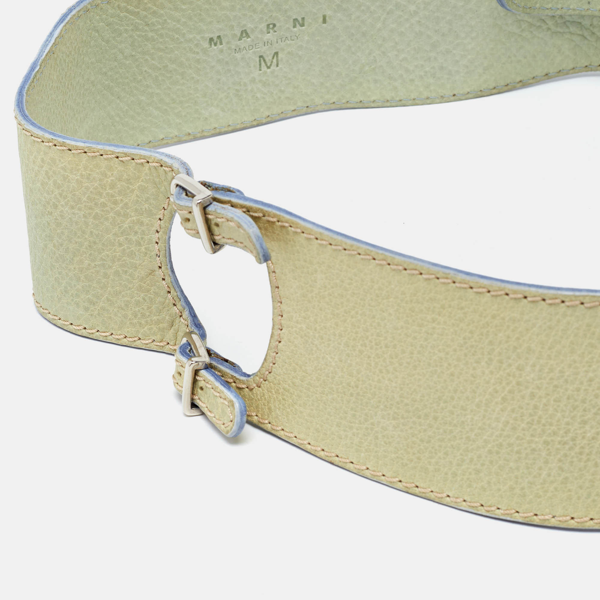 Marni Light Green Leather Adjustable Double Strap Wide Belt