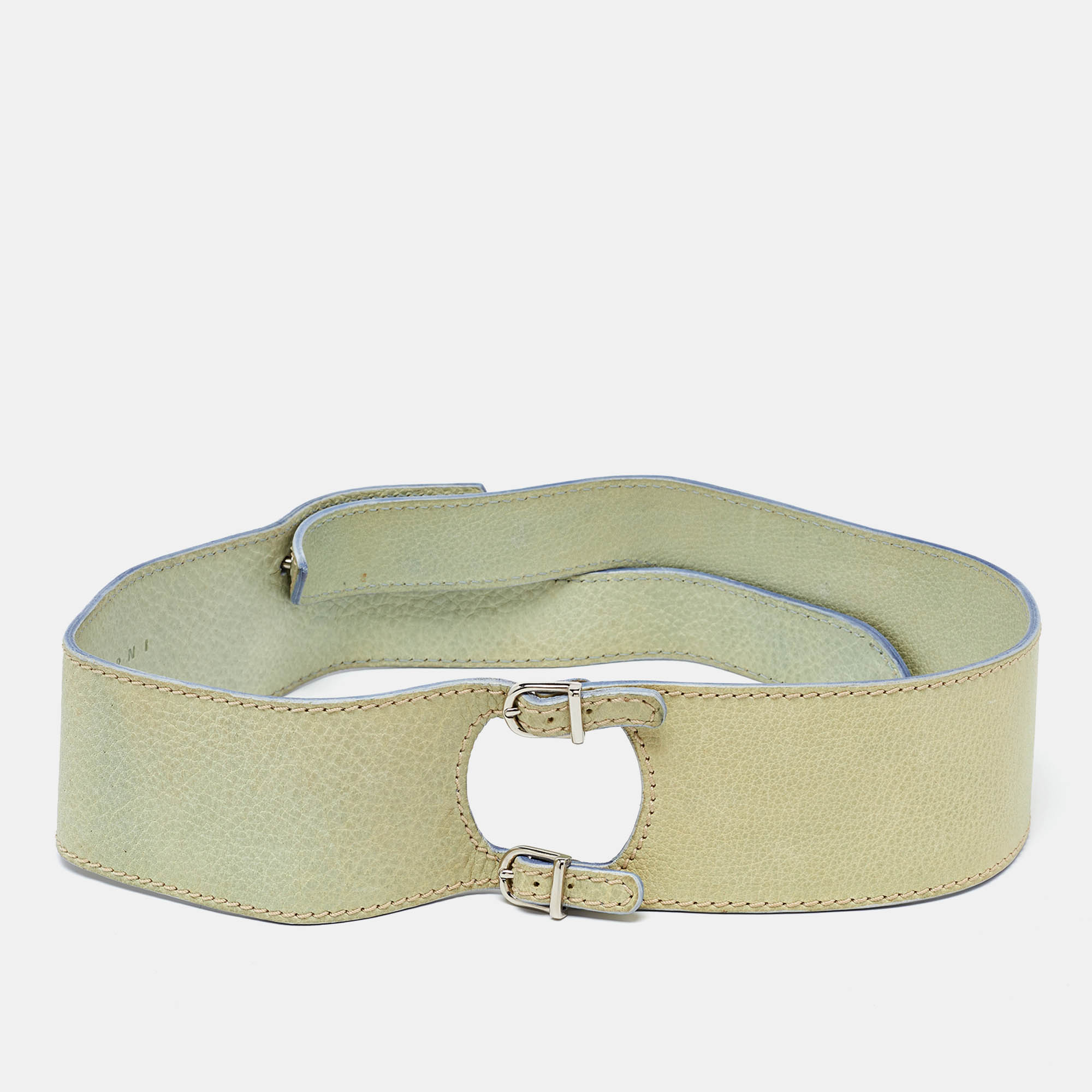 Marni light green leather adjustable double strap wide belt