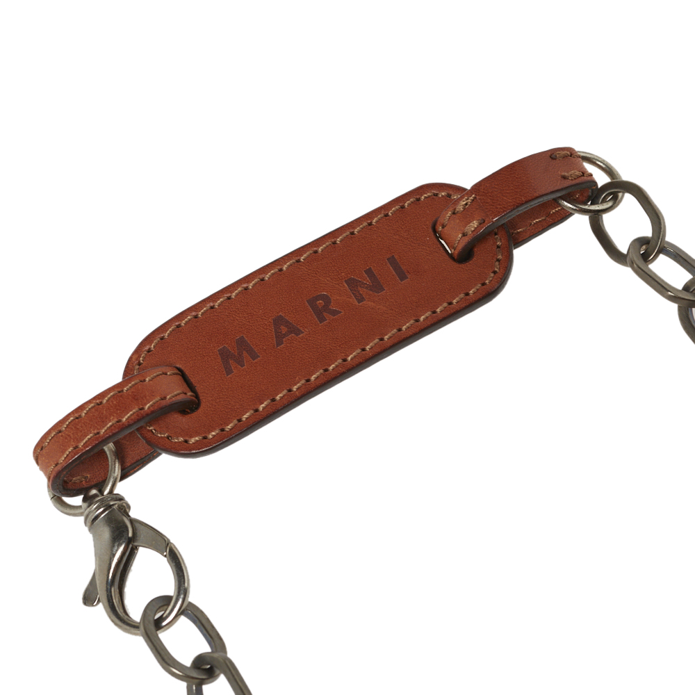 Marni Red Resin And Wood Leather Tag Necklace