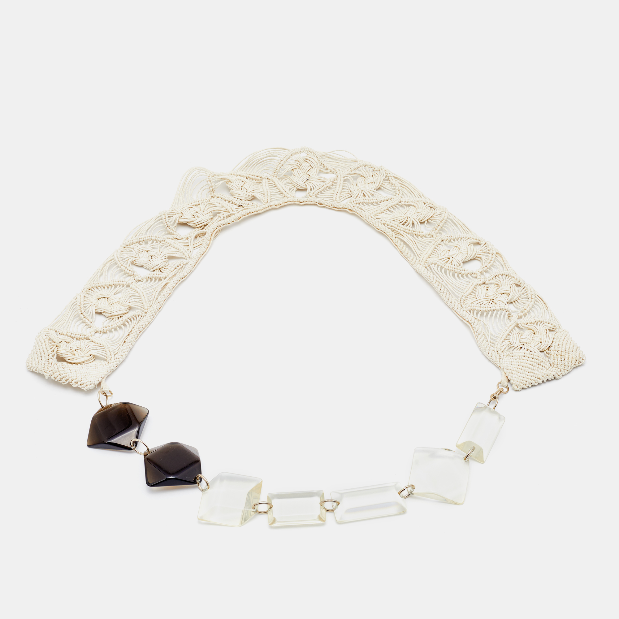 Marni Off-White Macramé & Beads Statement Necklace