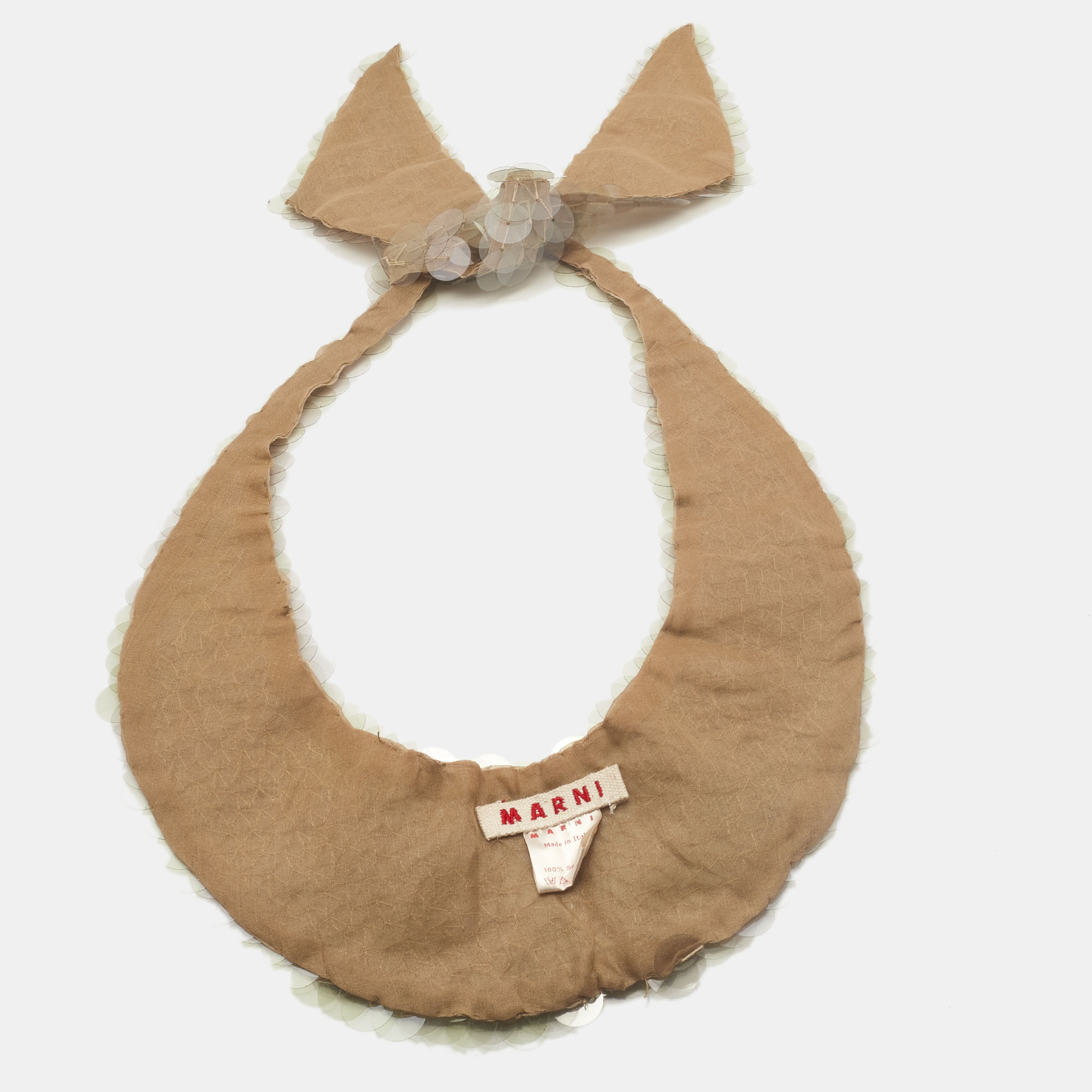 Marni Beige Silk Clear Sequined Collar Necklace