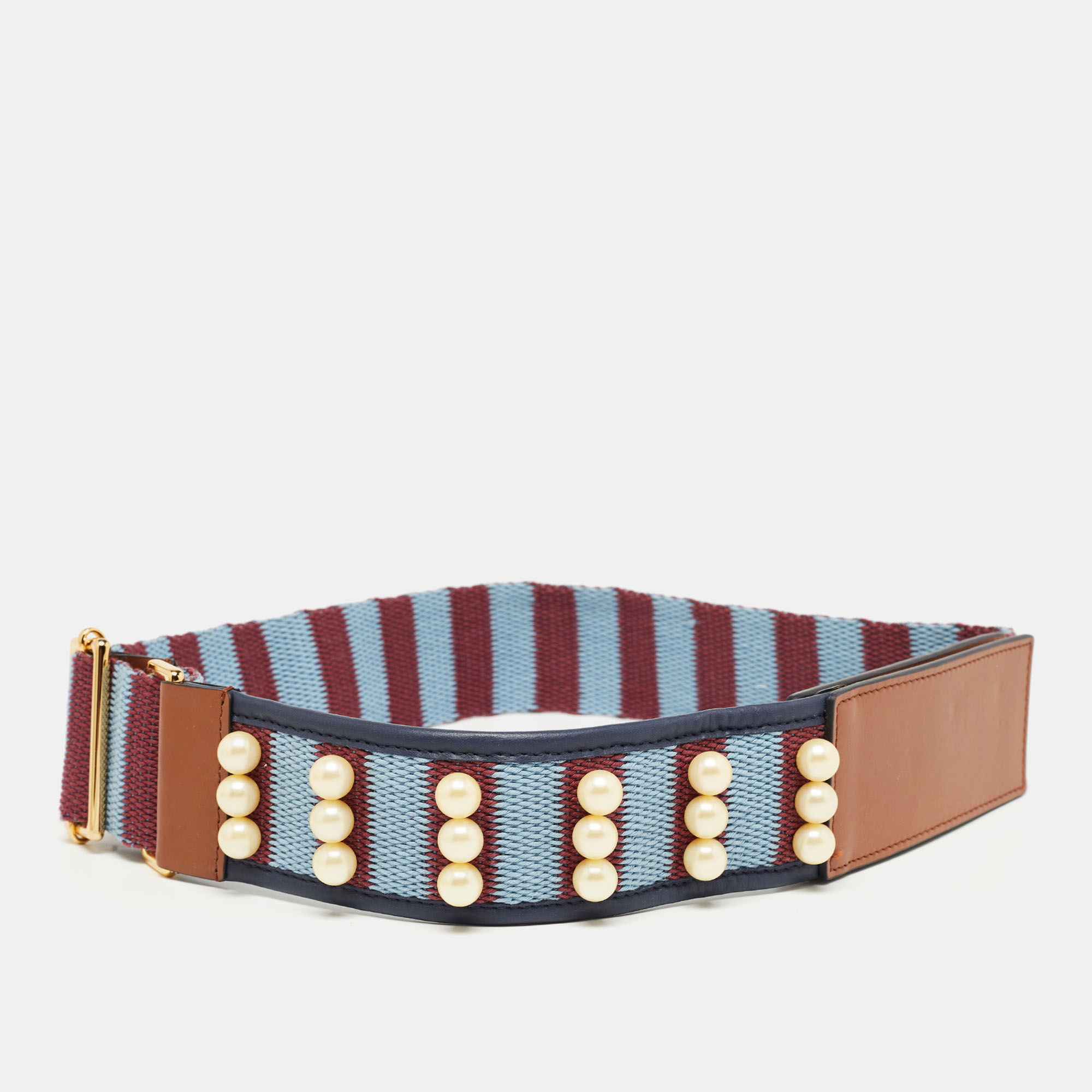 Marni multicolor fabric and leather pearl embellished waist belt m