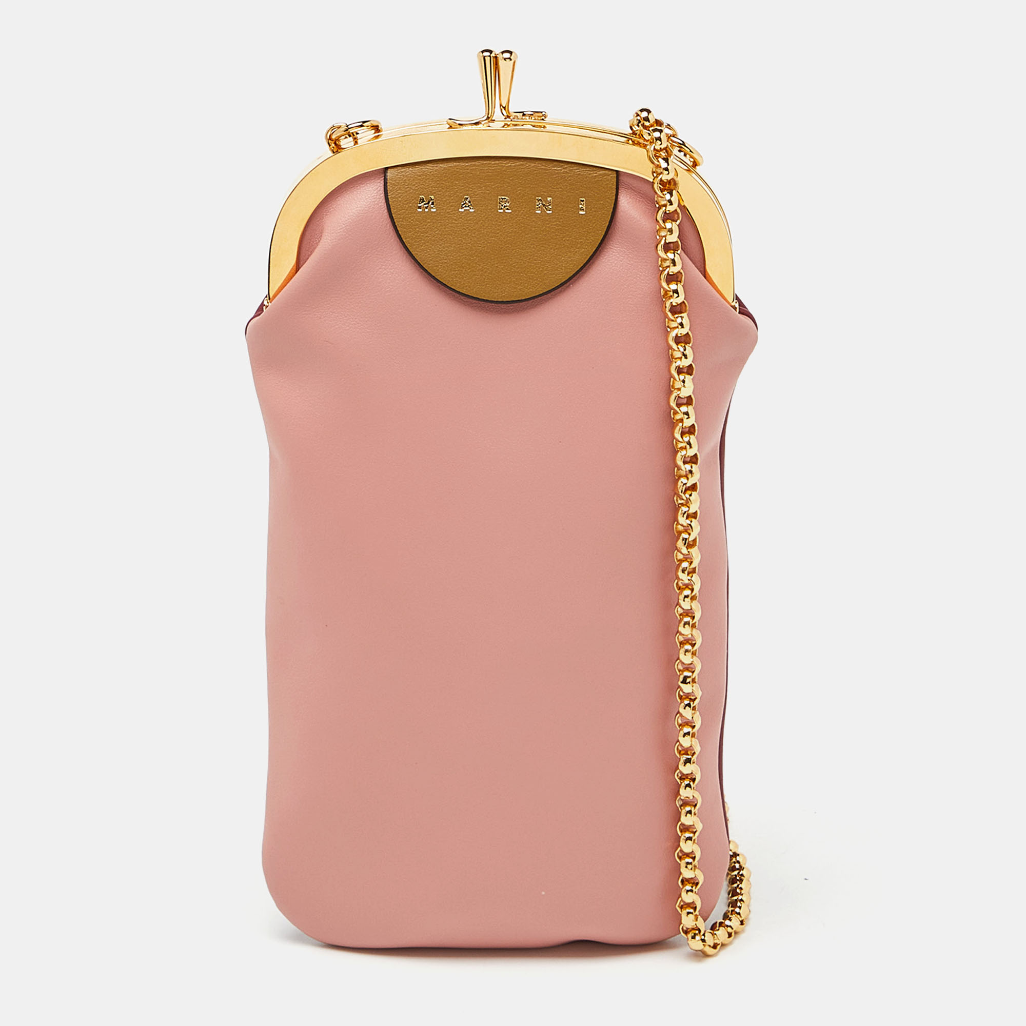Marni pink/red leather kisslock phone chain pouch