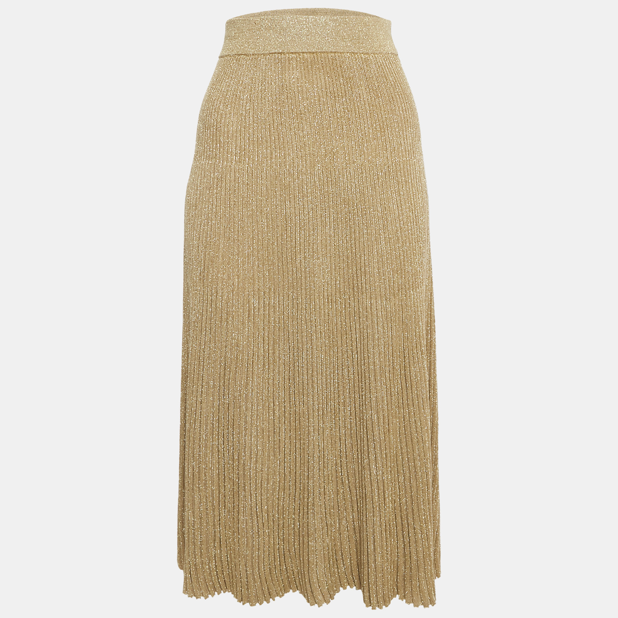 Marni Gold Pleated Lurex Knit Midi Skirt S
