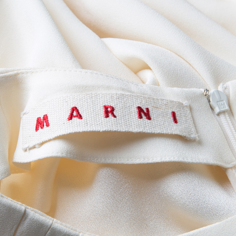 Marni Cream Pleat Detail Draped Cut Out Sleeve Tunic M