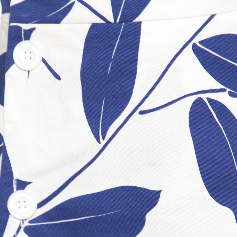 Marni White And Blue Leaf Print Cotton And Linen Drill Wrap Skirt M