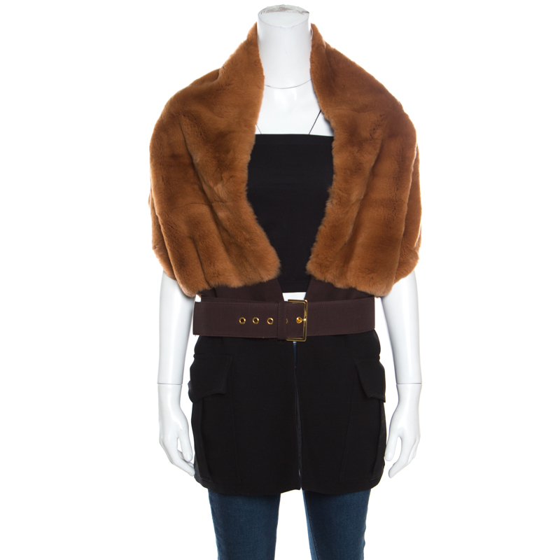 Image of Marni Bicolor Rabbit Fur and Wool Blend Belted Scarf Style Vest ( One Size )