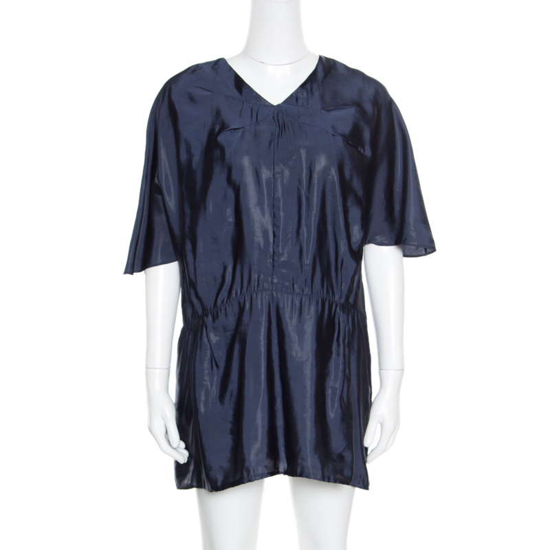 Image of Marni Navy Blue V-Neck Dolman Sleeve Mini Dress M