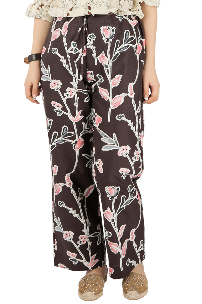 Image of Marni Dark Raisin Honan Kew Print Cotton Silk Wide Leg Trousers S