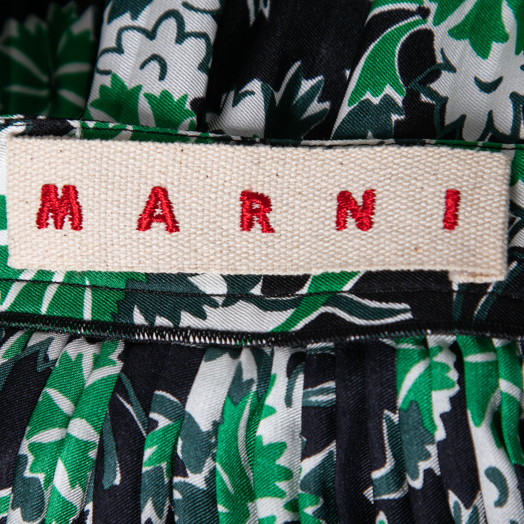 Marni Fern Green Floral Print Silk Pleated Midi Skirt S